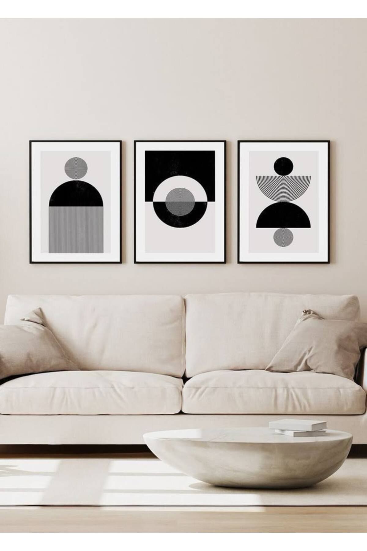 TABLOX 3 Parça Gerçek Ahşap Çerçeveli Poster Tablo Seti – Soyut Temalı Dekoratif Tasarım