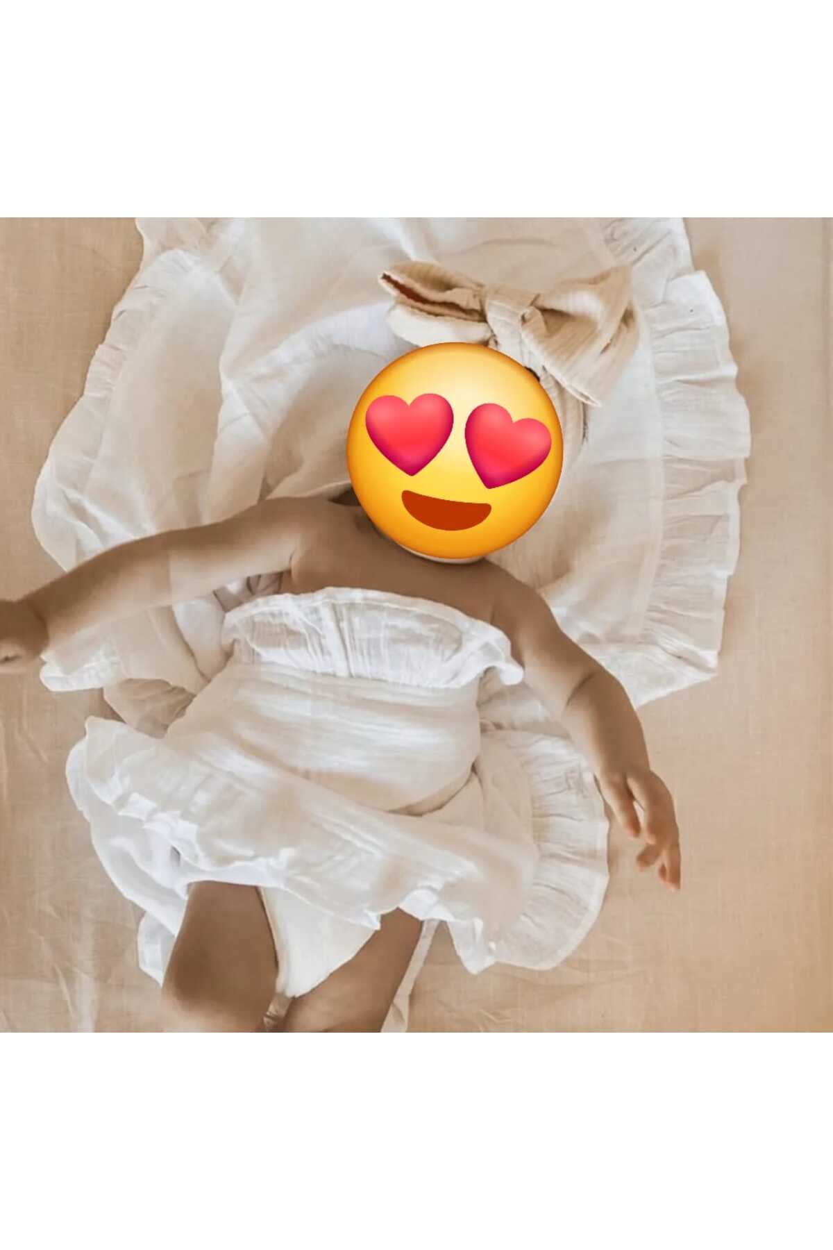 KUM SAATİ Müslin Fırfırlı Örtü Bebe Battaniye Bebe Pike %100 Organik Pamuk 100x100 Cm fotoğrafı 4 (önizleme)