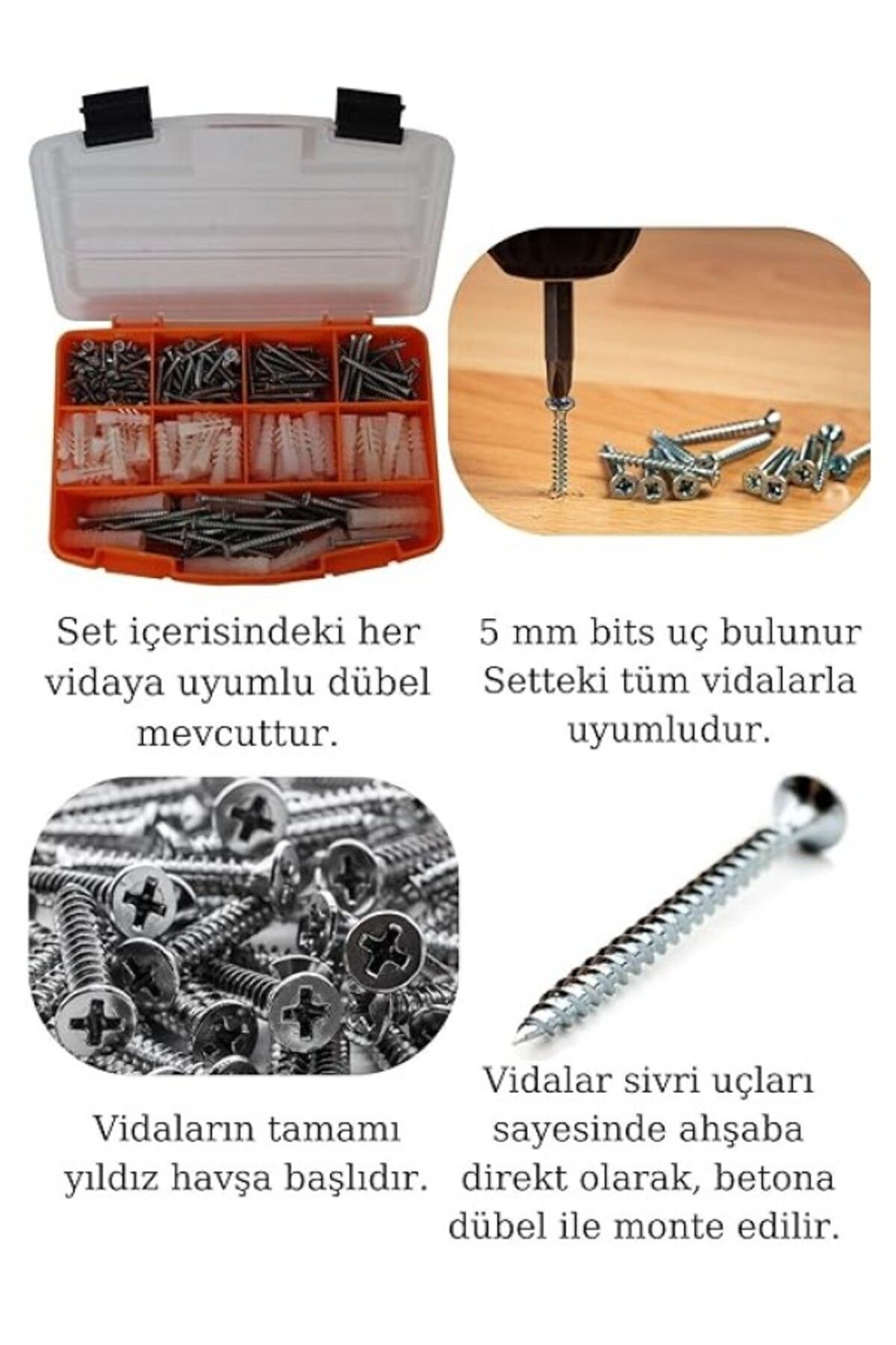 ShopZum Netzerkoz All Essential Fasteners 320Parça 12 Çeşit Vida Seti, Dübelli Sunta Vidası Seti,Matkap Ucu