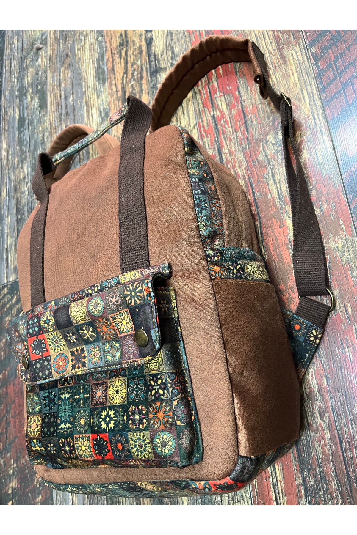 street&bagdnz Etnik Otantik Su Geçirmez Laptop Bölmeli Taşıma Kollu Sırt Çantası fotoğrafı 3 (önizleme)