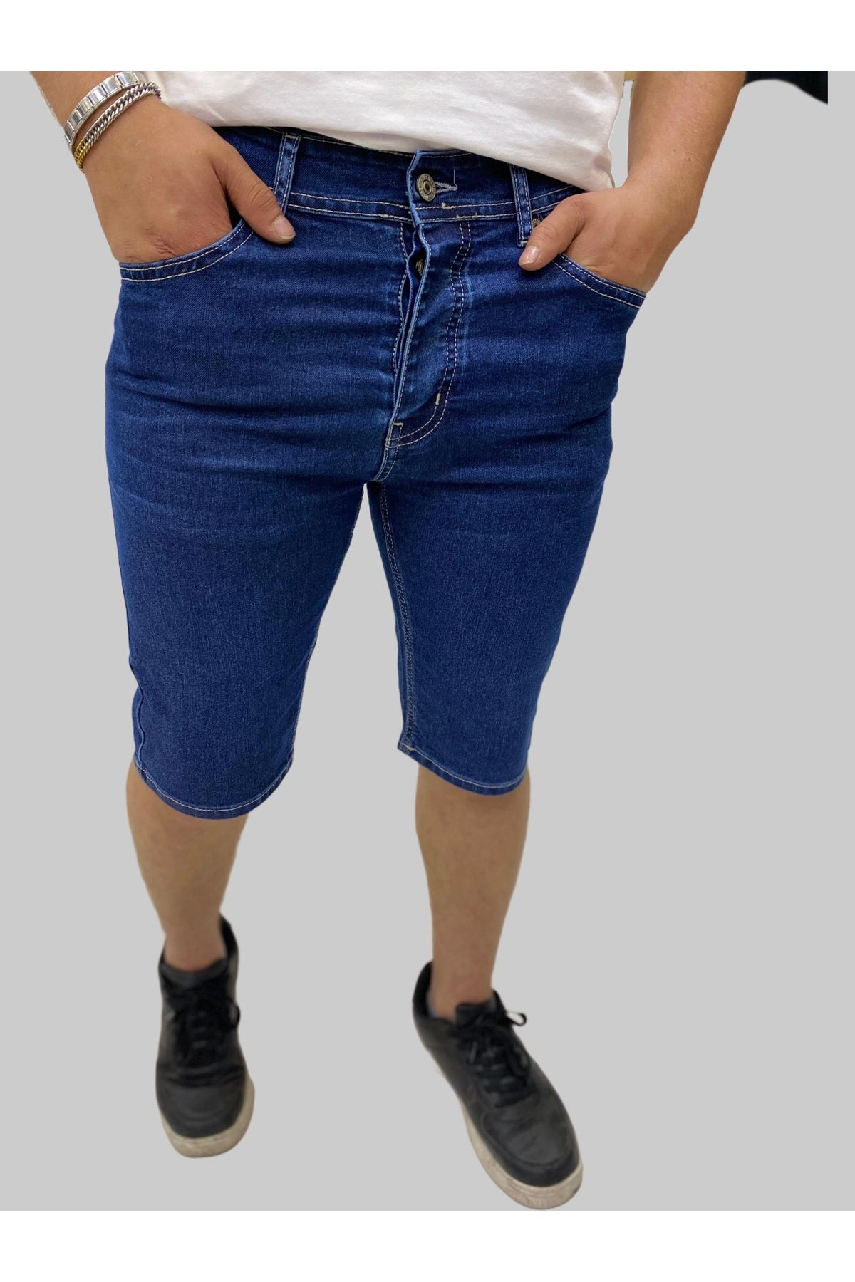 daniel milano Erkek Sers Denim Pamuklu Slim Fit Koyu Mavi Kot Kapri