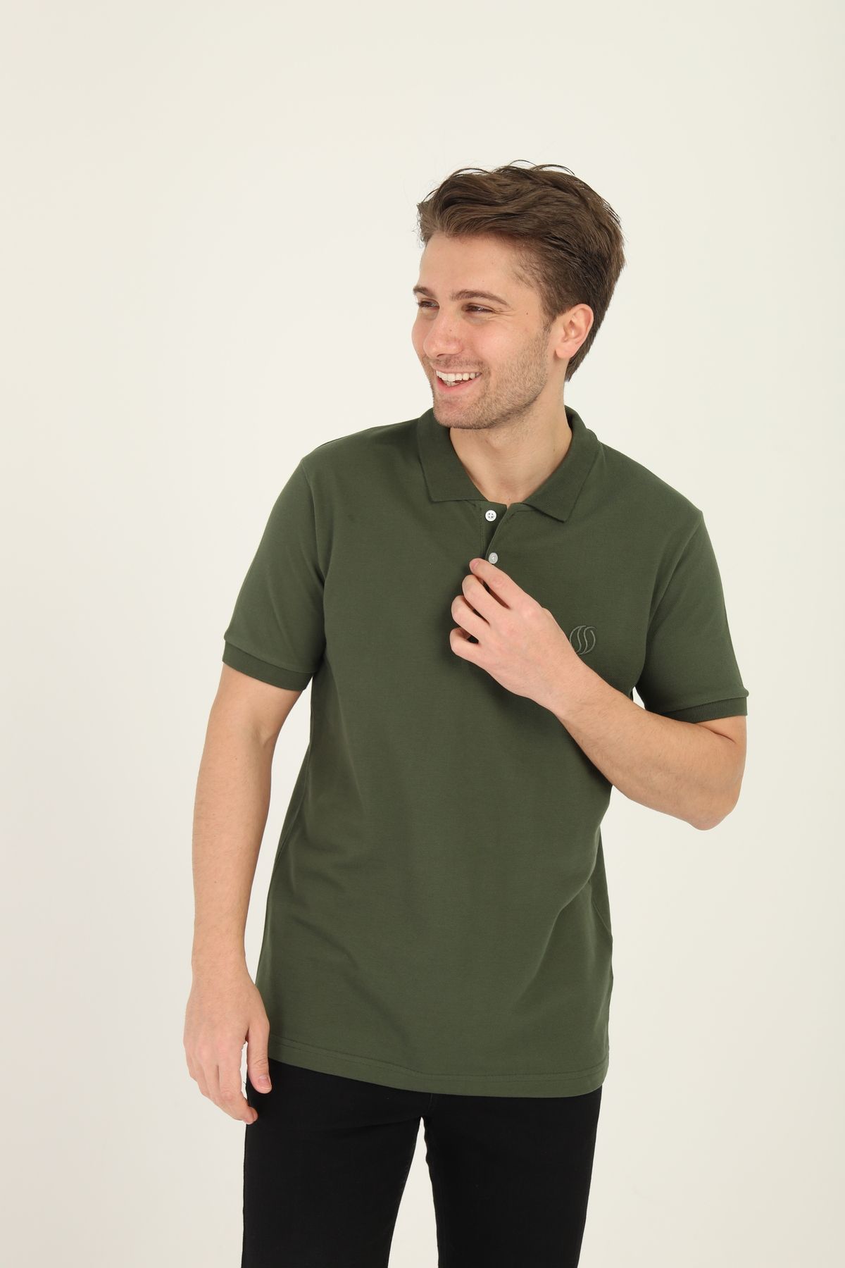 Mavi Soles Erkek Polo Yaka T-shirt - Düz Haki, Regular Fit, %100 Pamuk
