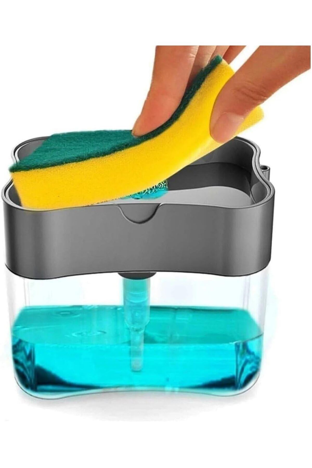 yenibagshop Group - Pompalı Sıvı Sabunluk Sıvı Deterjanlık Pompalı Sünger Hazneli Sıvı Sabun Dispenseri 385ml