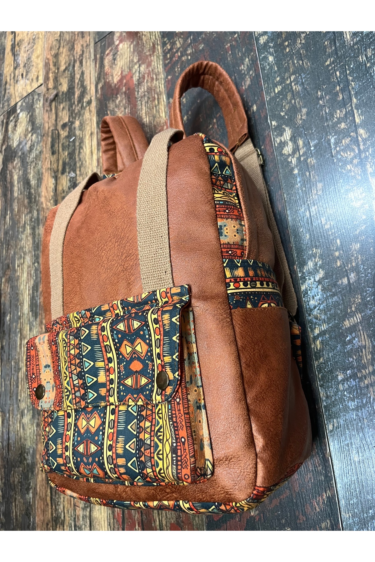 street&bagdnz Etnik Otantik Su Geçirmez Laptop Bölmeli Taşıma Kollu Sırt Çantası fotoğrafı 3 (önizleme)