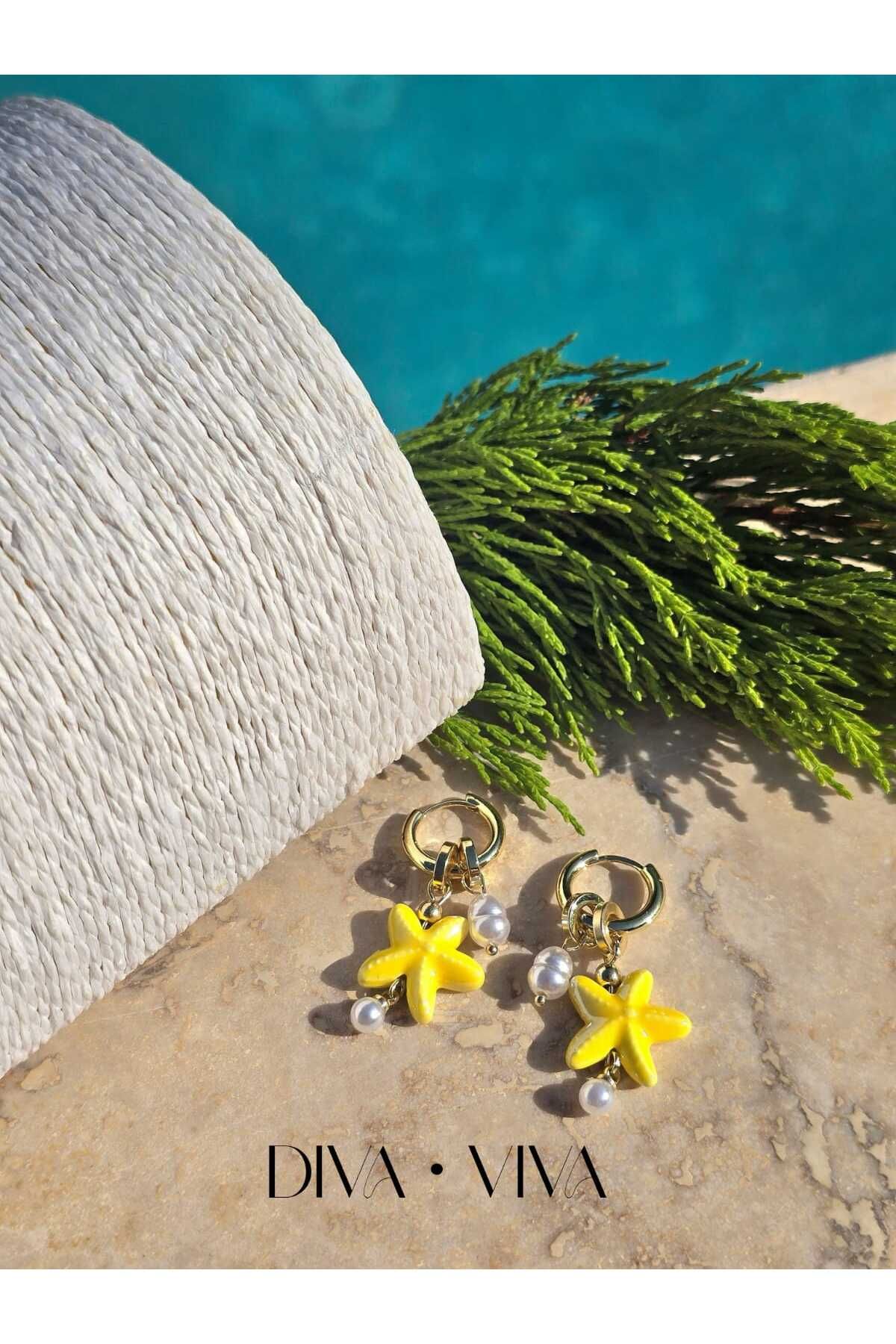 DivaViva Stellaria - Minimal Deniz Yıldızı ve İncili Charm Kadın Küpe