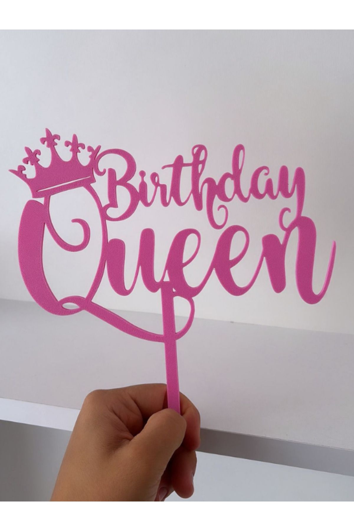 Muhcu Home Büyük Pembe Birthday Queen - Doğum Günü Pastası Süsü - Pasta Süsü
