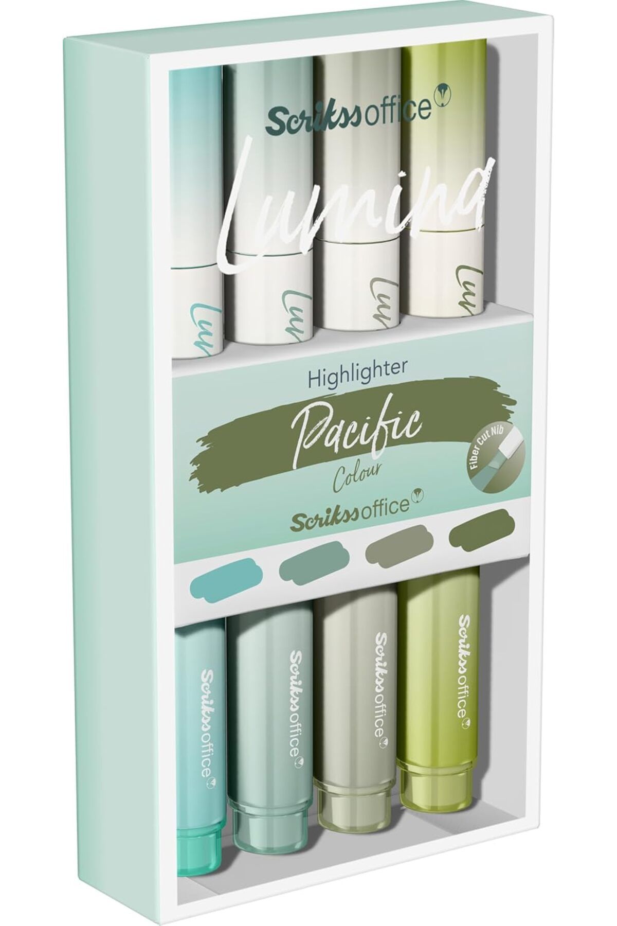 Scrikss Lumina Fosforlu Kalem 4 lü Set Pacific, yeşil ve turkuaz tonları