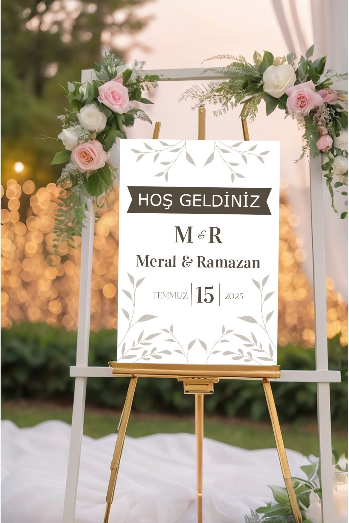 estölye Söz, Nişan, Düğün, Nikah Ahşap Dijital Baskı Karşılama Panosu + Masaüstü İsimlik + 50 Adet Magnet