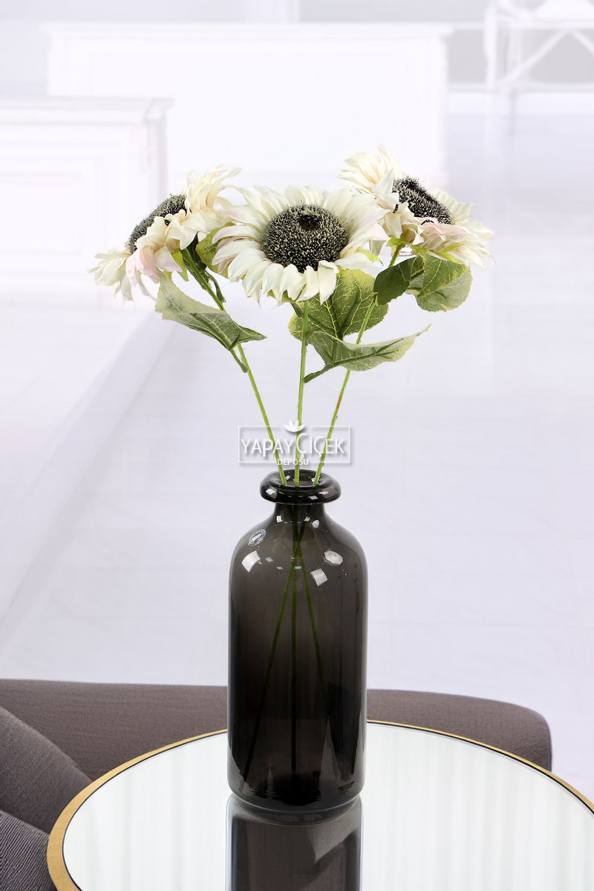Yapay Çiçek Deposu Yapay Retro Ayçiçeği Dalı 50 cm Paris Grisi