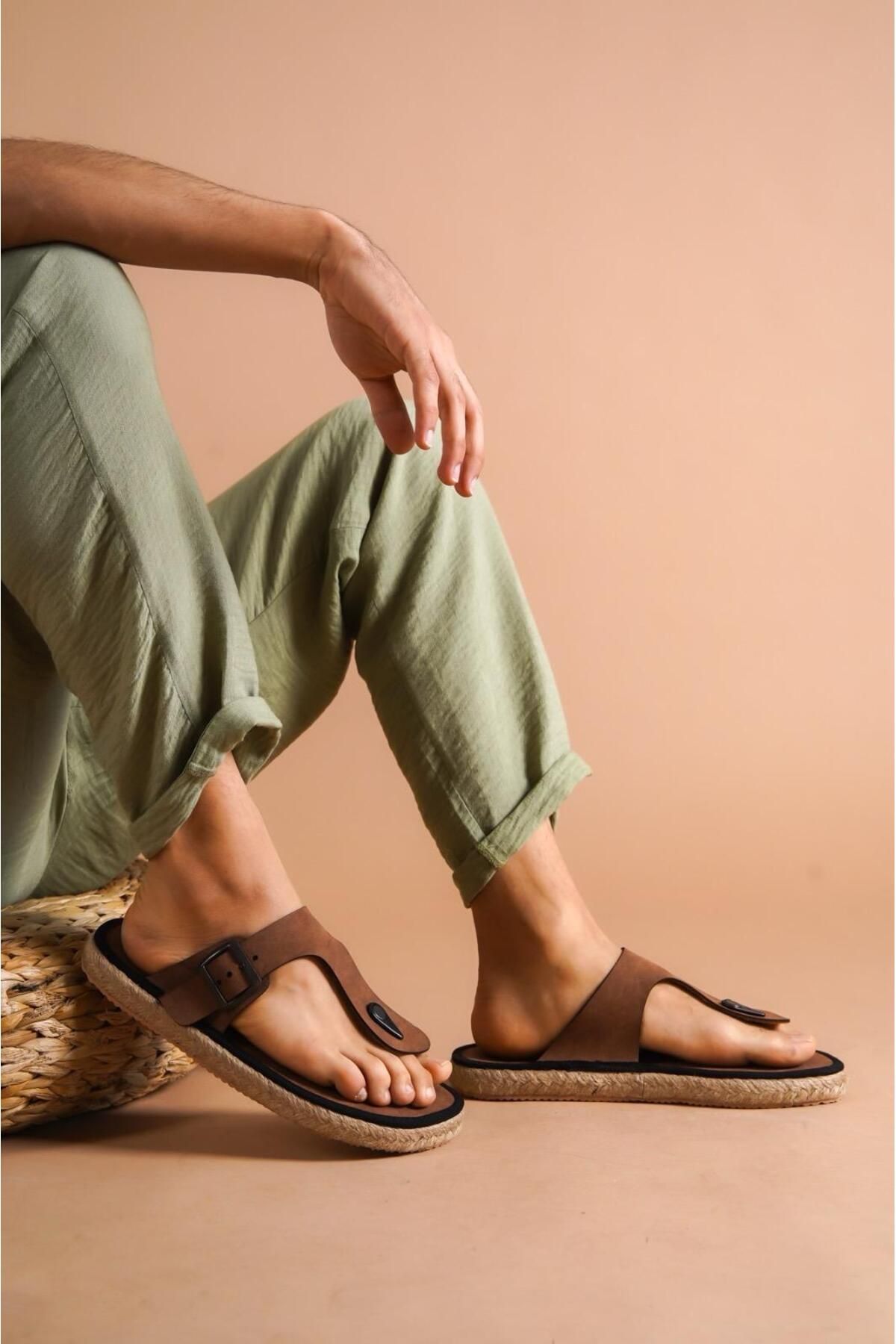 by selvi Lukka Shoes Erkek Parmak Arası Hasır Natural Terlik