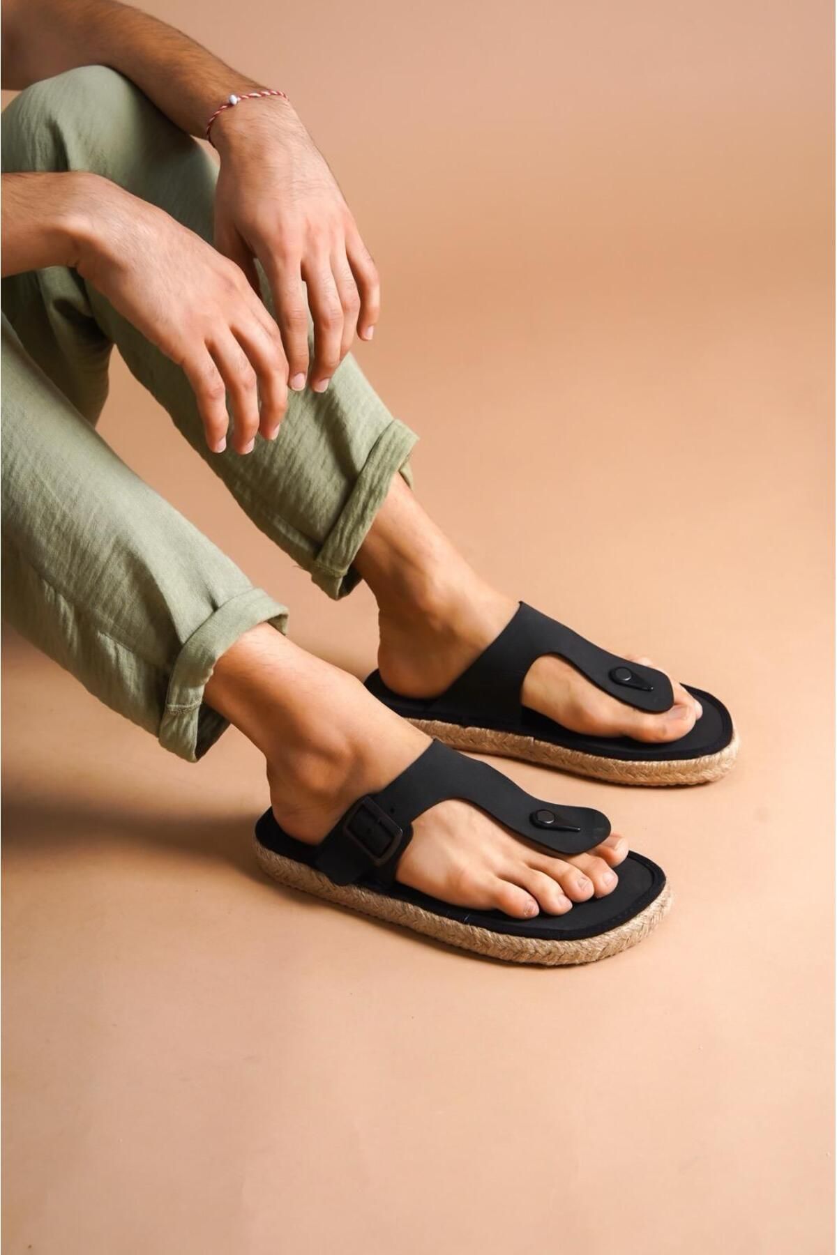 by selvi Lukka Shoes Erkek Parmak Arası Hasır Natural Terlik