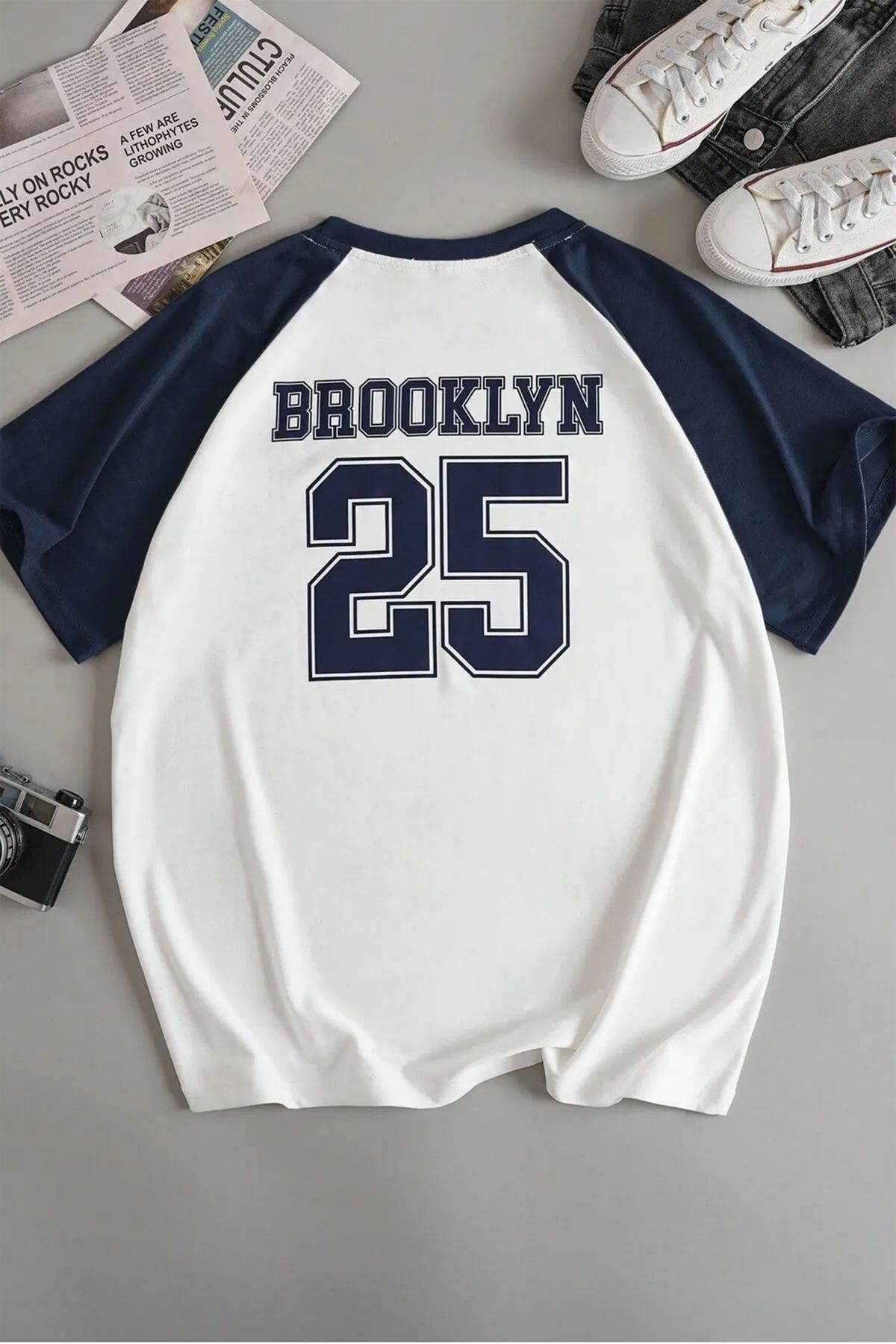 cc collection Erkek/Kadın Brooklyn 25 Baskılı Reglan Kol Oversize T-Shirt