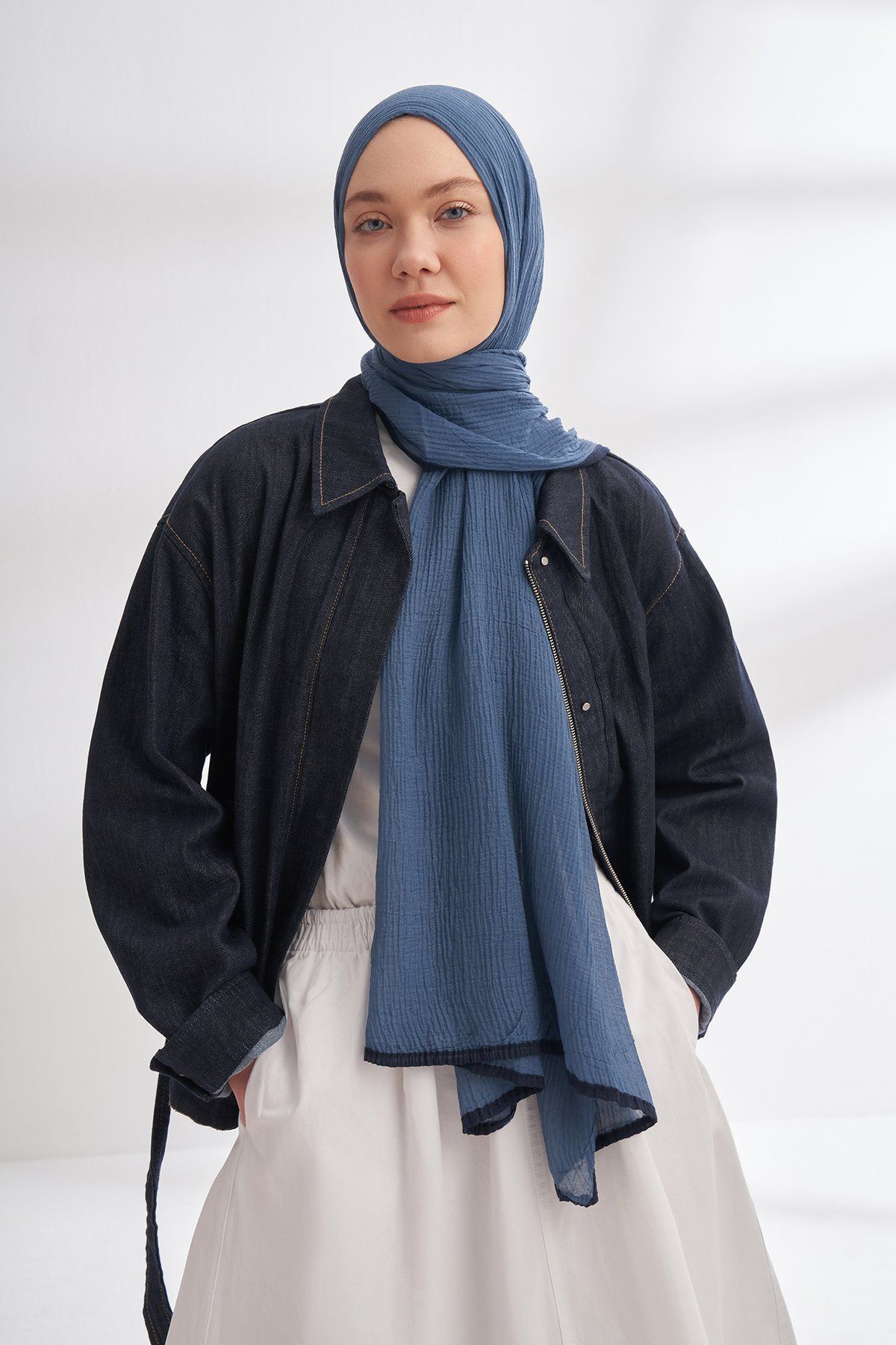 ARMANDA Biyeli Müslin Şal - İndigo