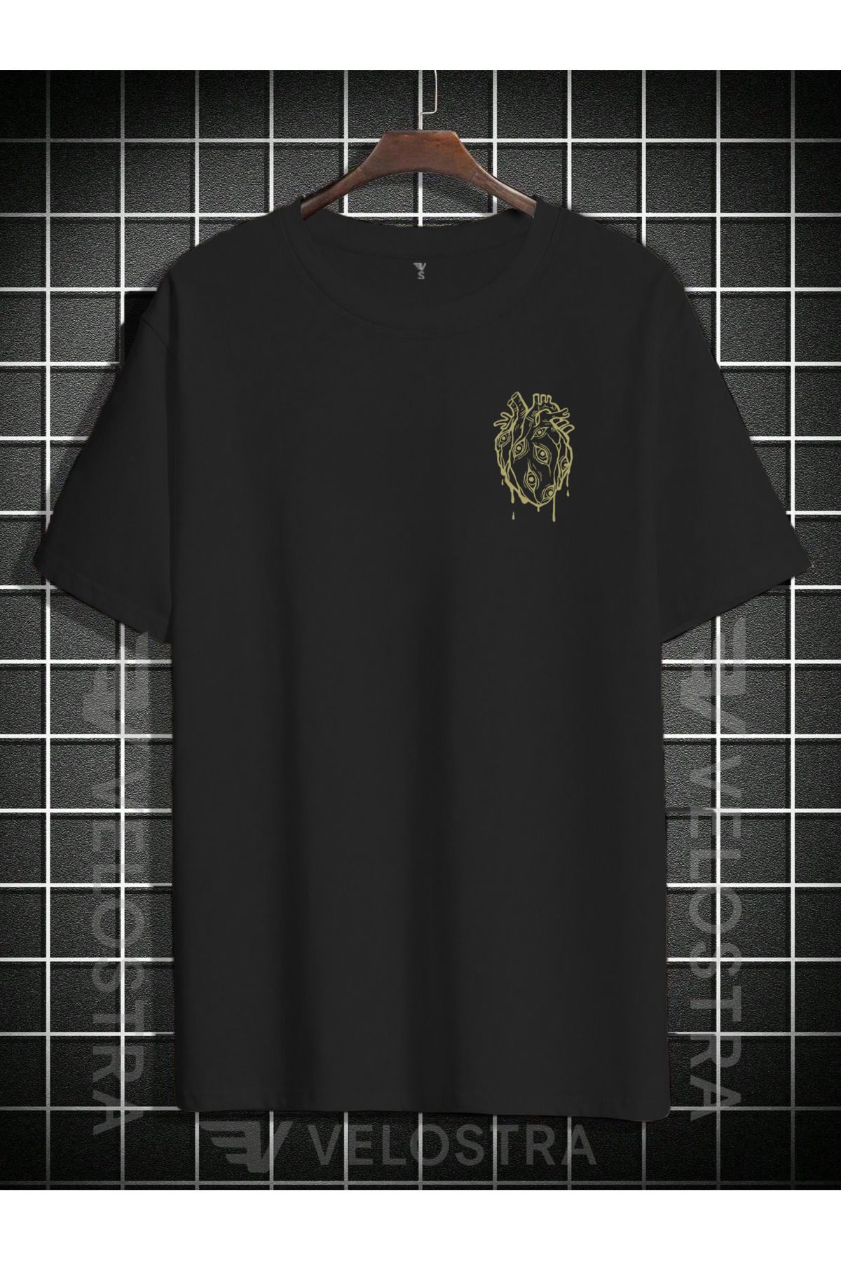 Velostra Unisex Kalp ve Gözler Baskılı Oversize T-shirt