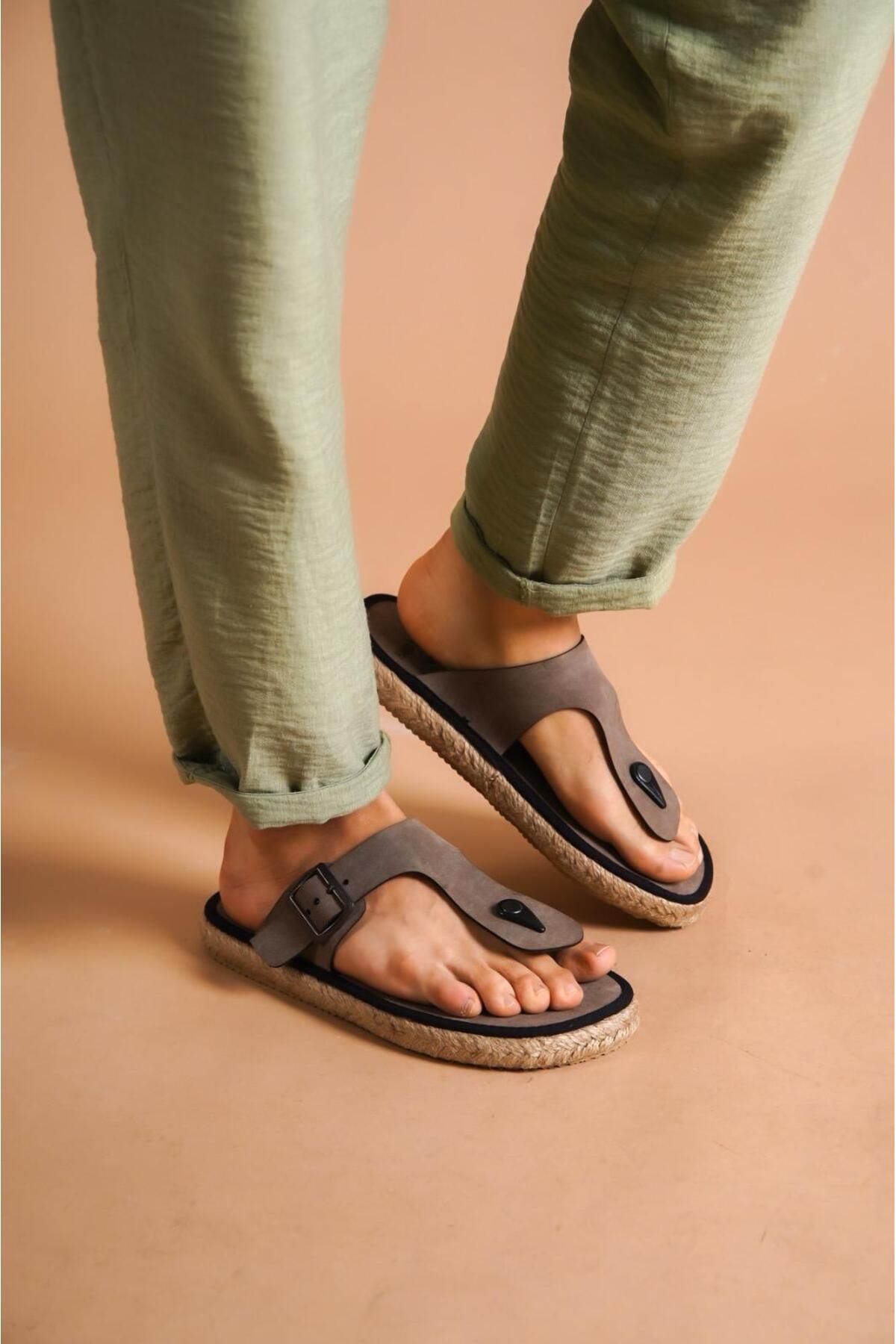 by selvi Lukka Shoes Erkek Parmak Arası Hasır Natural Terlik