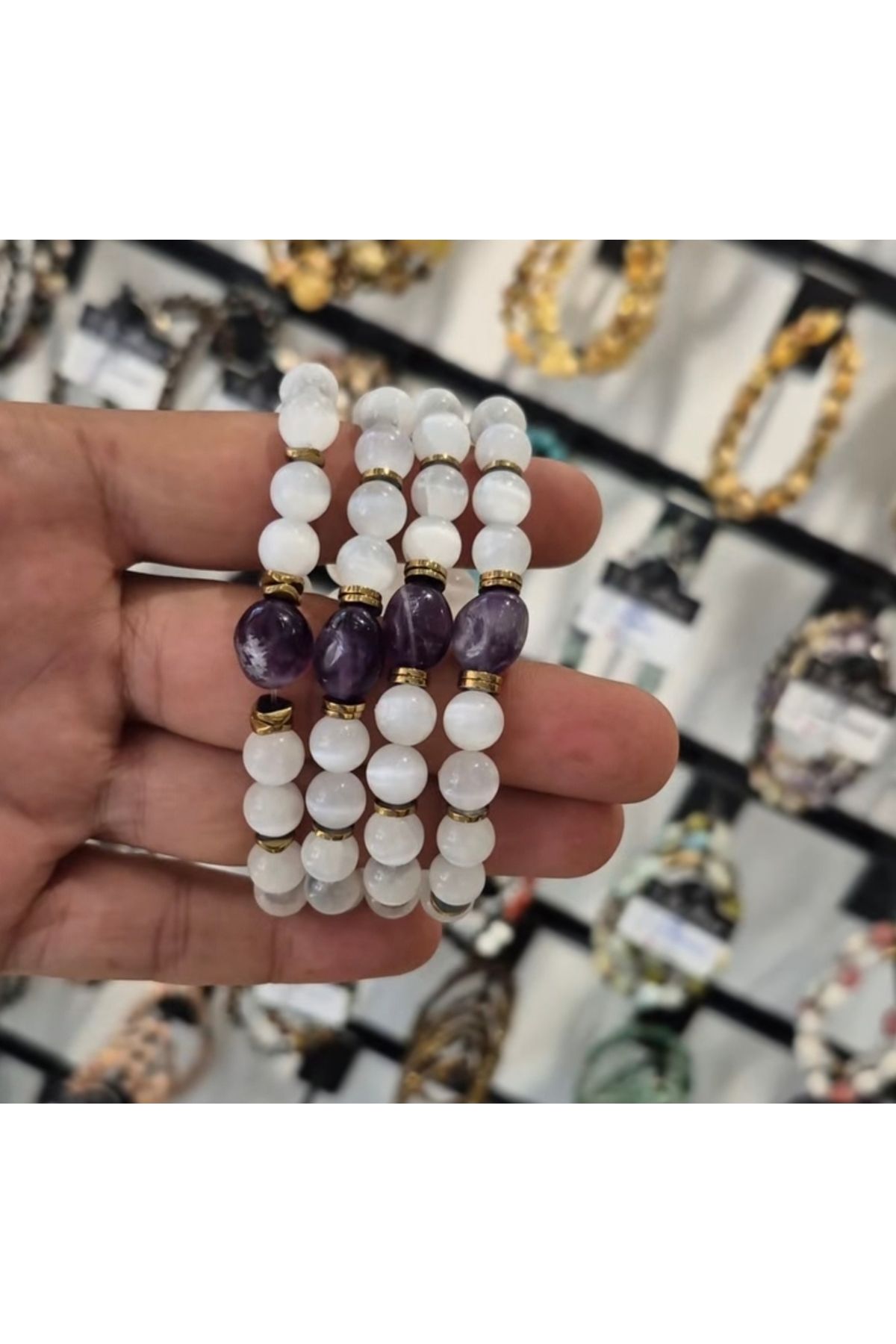 Altınsoy collection %100 Doğal Selenit Ve Ametist Taşı Özel Tasarım Bileklik