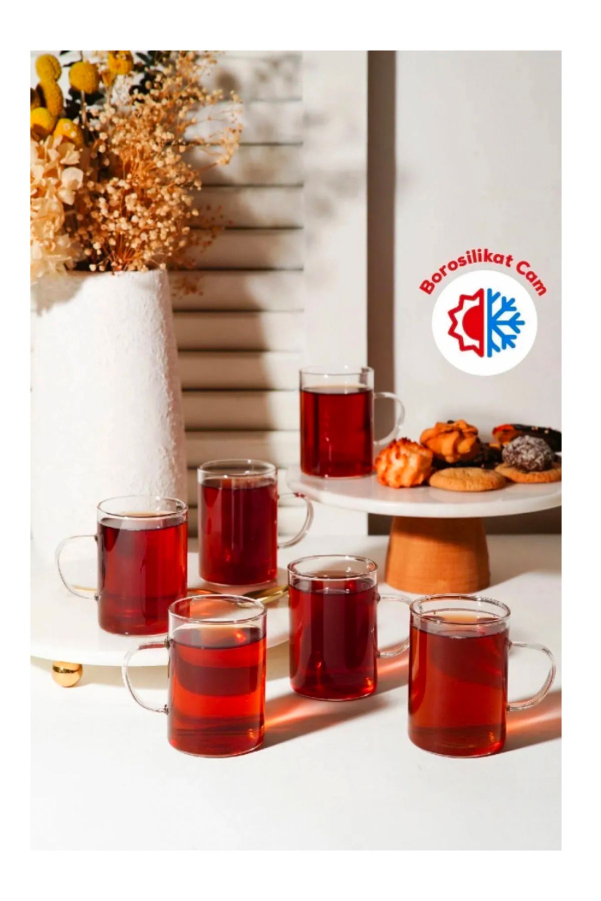 CeysHOME 6 Adet Isıya Dayanıklı borosilikat ısıya dayanıklı ince cam kupa bardak 200 ml