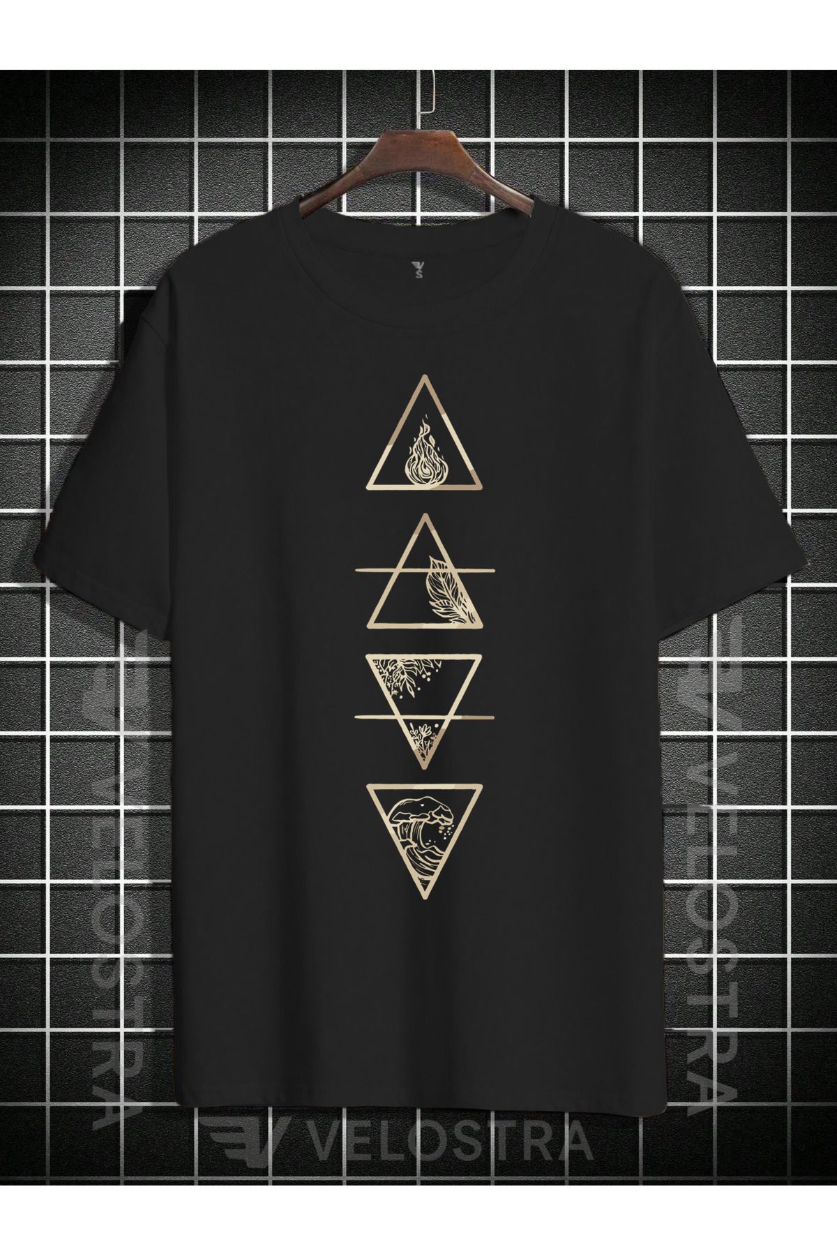 Velostra Unisex Geometrik Baskılı Oversize T-shirt