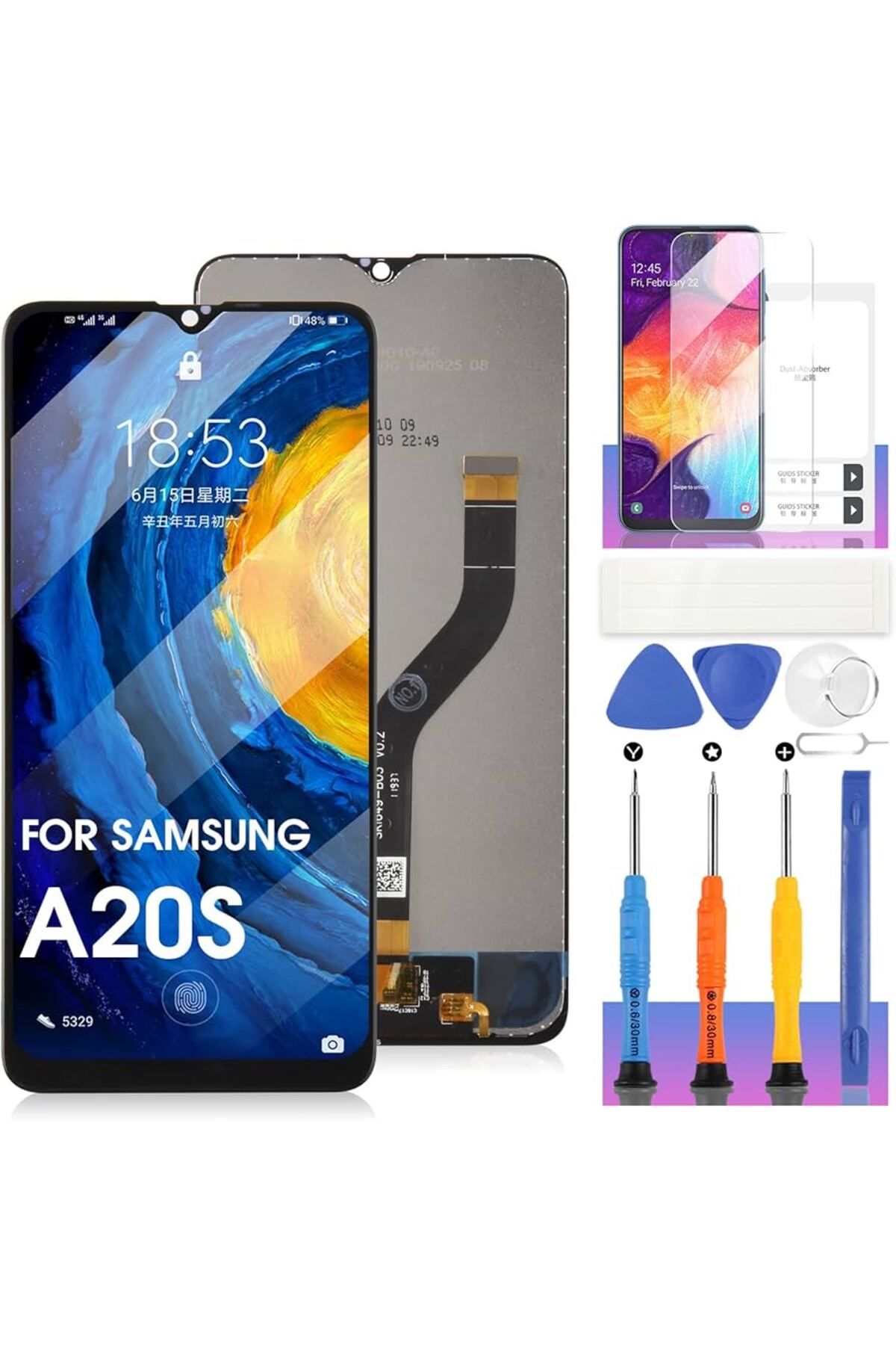 indirimplus Galaxy A20S LCD  Uyumlu Ekran +Tamir seti + KORUYUCU (Siyah Renk İlanı) XXE3