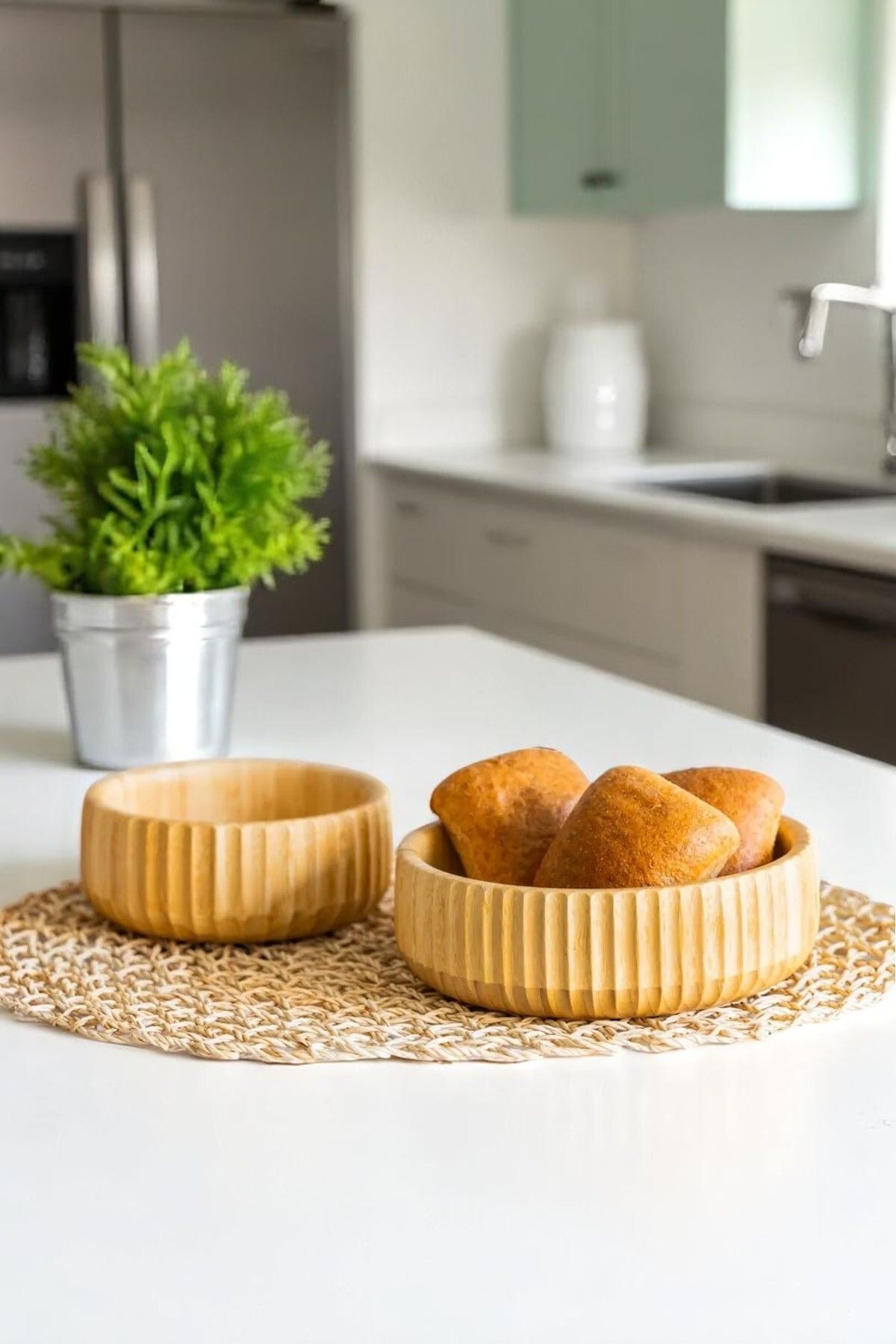 LUMİNA 3 Adet Bambu 22-19-15 cm Premium Doğal Kase Seti