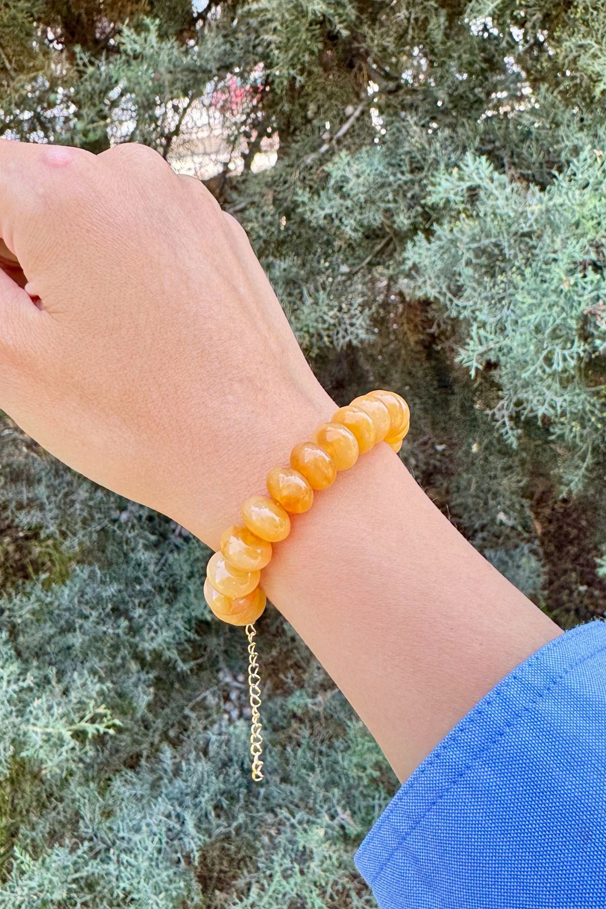 EST Aksesuar Güneş Sarısı El Yapımı Oval Kesim Kehribar Taşlı Bileklik