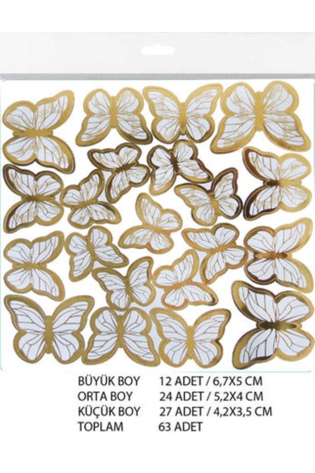 MELİ TİCARET Kelebek Pasta Süsü Beyaz Kelebek Pasta Süsü Altın Sarısı Varaklı Pasta Süsü