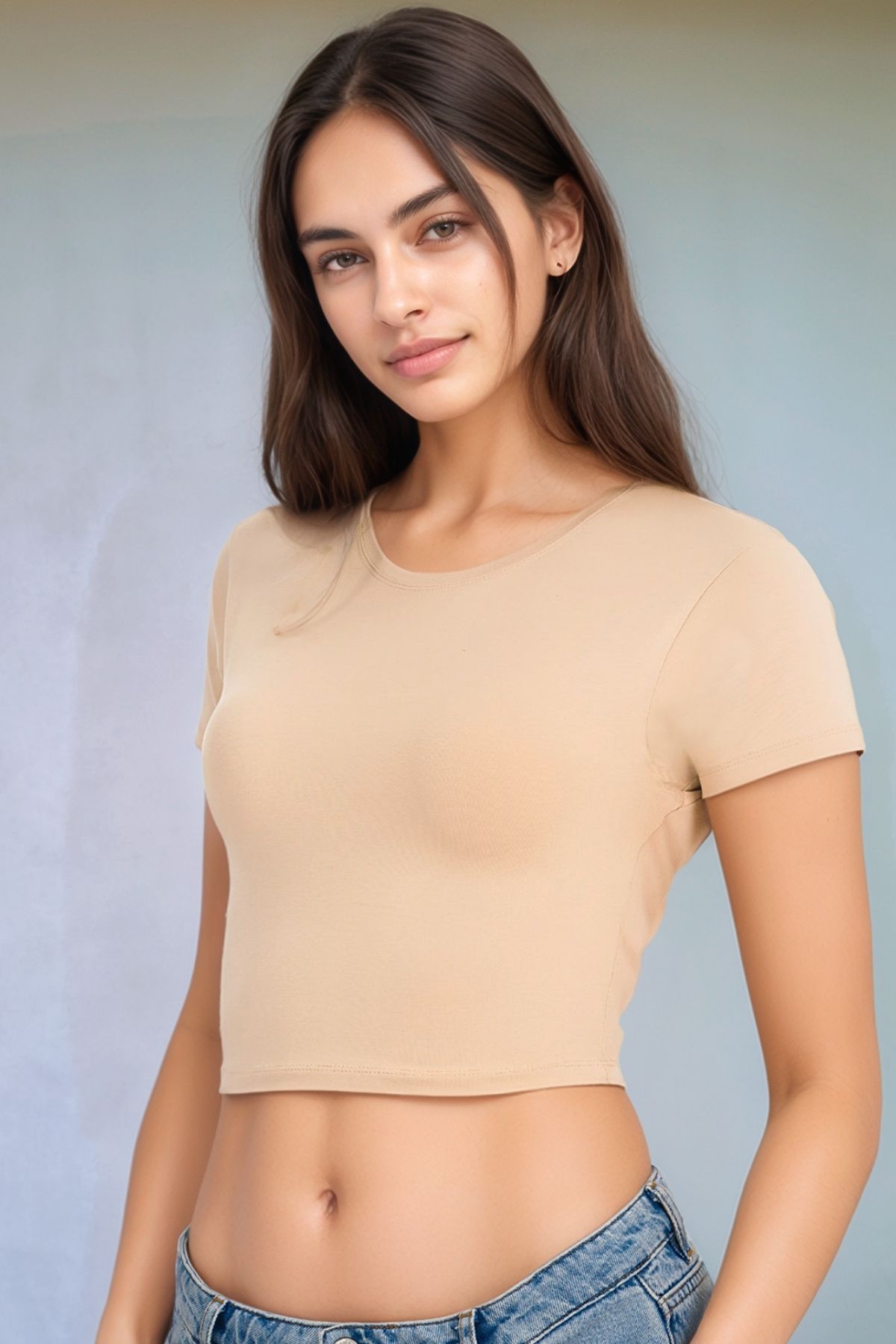 Soweto Pamuklu, Likralı Crop Bisiklet Yaka Kısa Kollu T-Shirt