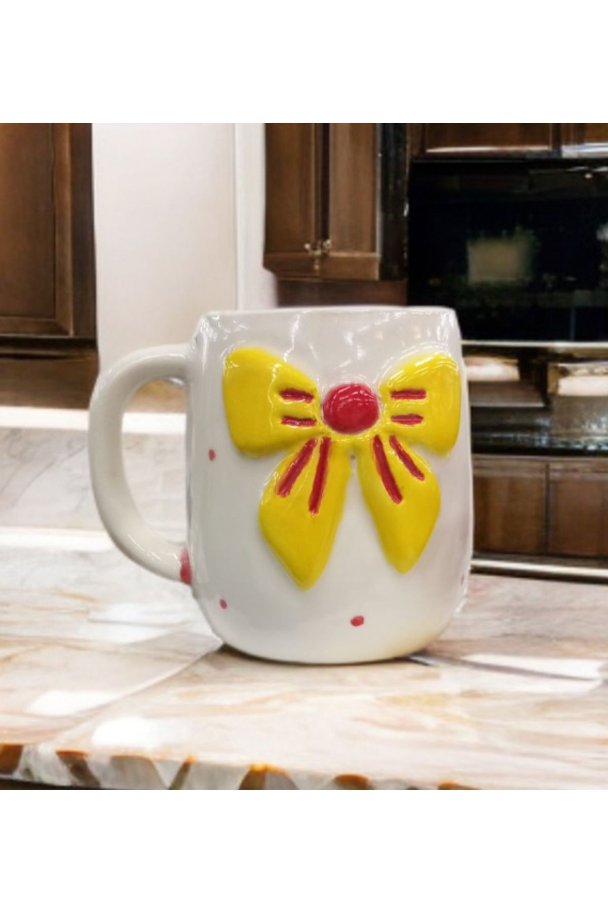 Handmade Sarı Kırmızı Kurdele Kupa
