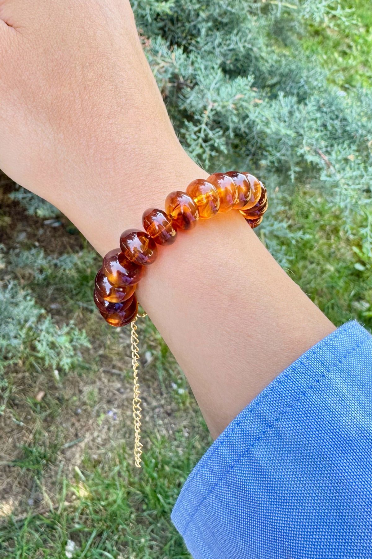 EST Aksesuar Kehribar Yuvarlak Kesim Amber Güneşi Kehribar Taşlı Bileklik