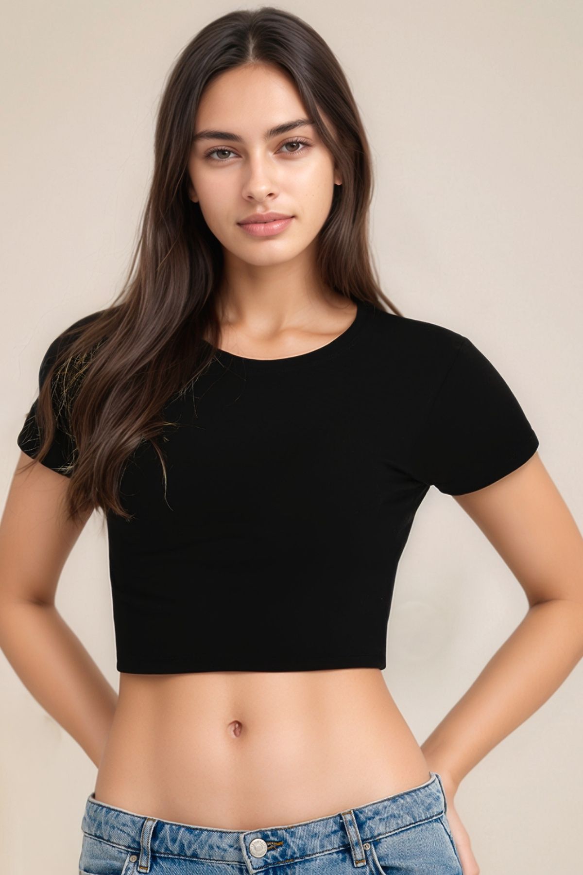 Soweto Pamuklu, Likralı Crop Bisiklet Yaka Kısa Kollu T-Shirt