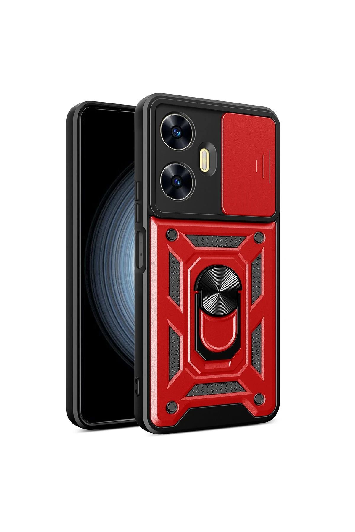 CepteToptan Realme C55 Kılıf Pars Lens Yüzüklü Silikon - Kırmızı