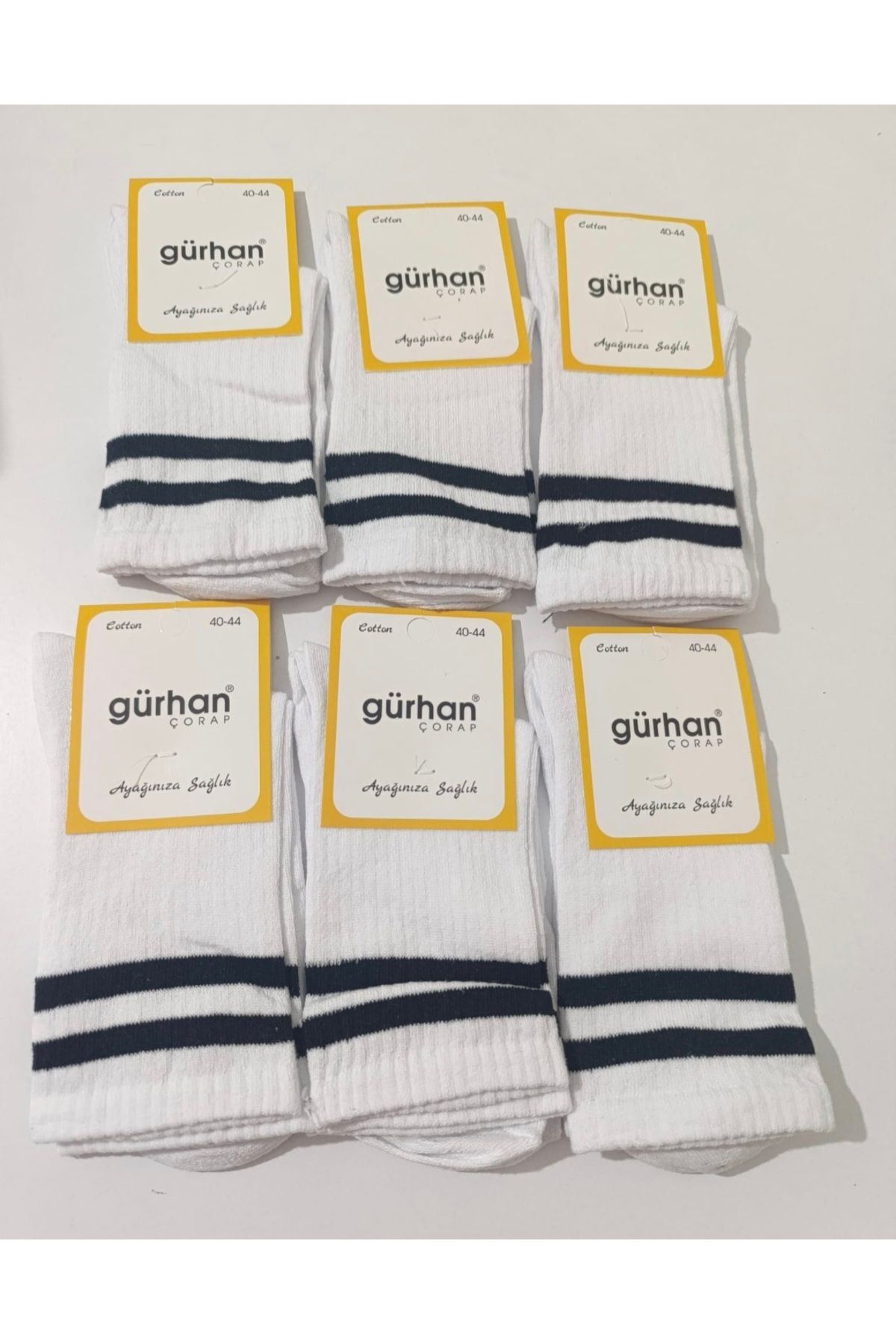 HERRENKTEN Çizgili Kolej Çorap 6 Çift Siyah-Beyaz Pamuklu Cotton Erkek
