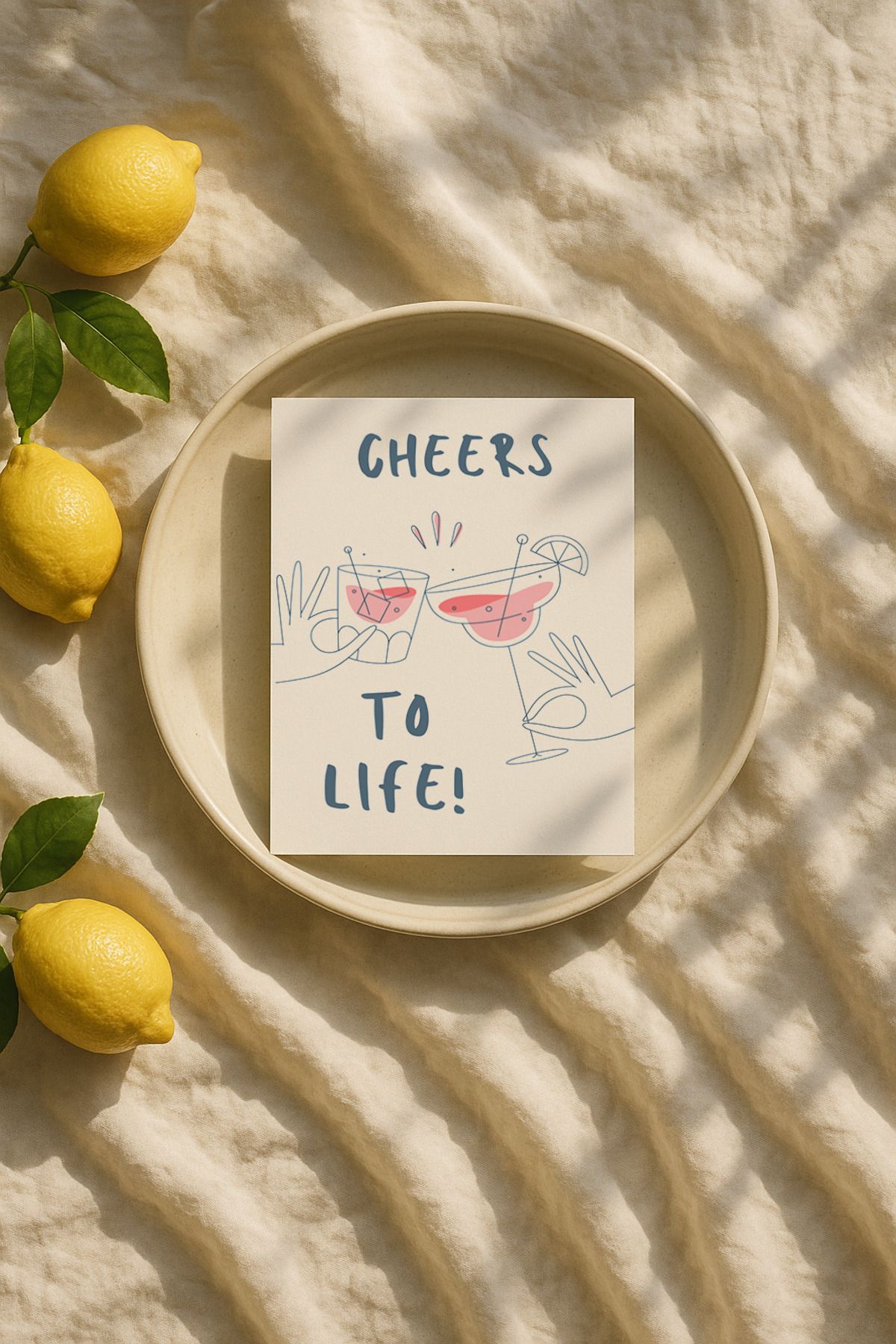 DES VU PRINT Cheers To Life Posteri, Mutfak Kokteyl Temalı Çerçevesiz Poster
