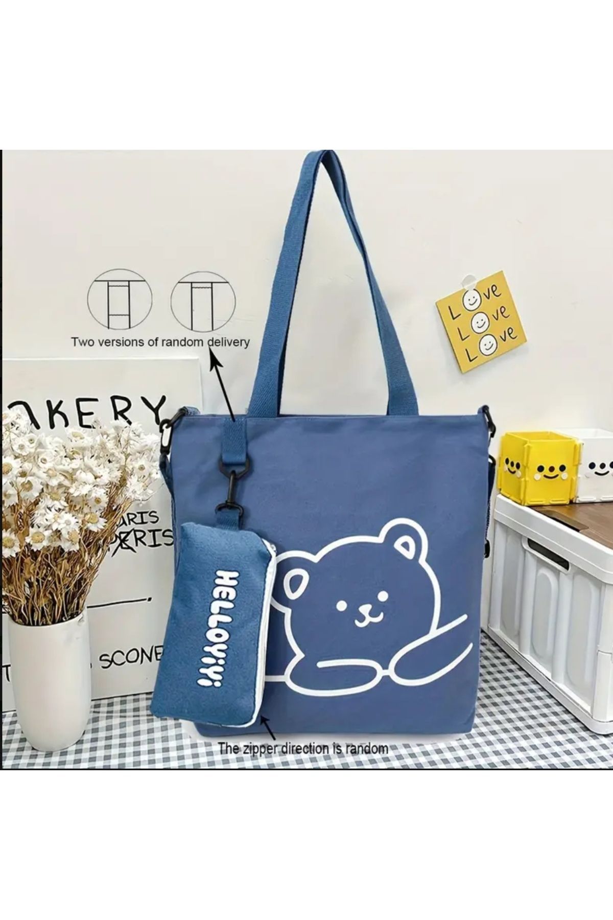 ORGANICYOU HELLOYIYI Küçük Ayı Tek Omuz Çantası, İki Parça Set, Geniş Kapasiteli Öğrenci Crossbody Çanta