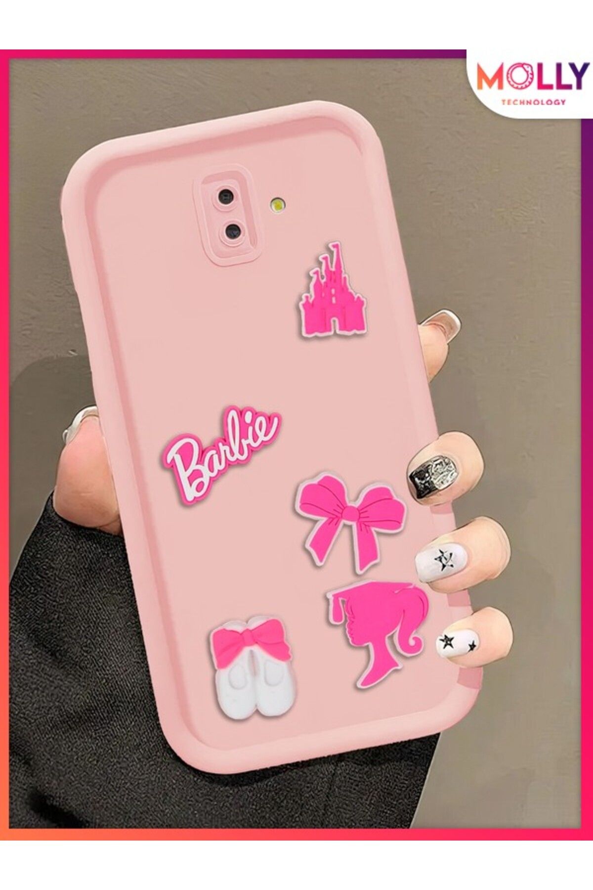 Molly Samsung Galaxy J6 PLUS İçin Kum Pembesi Kenarları Kalın 3d Kabartmalı Cute Girl Silikon Kılıf