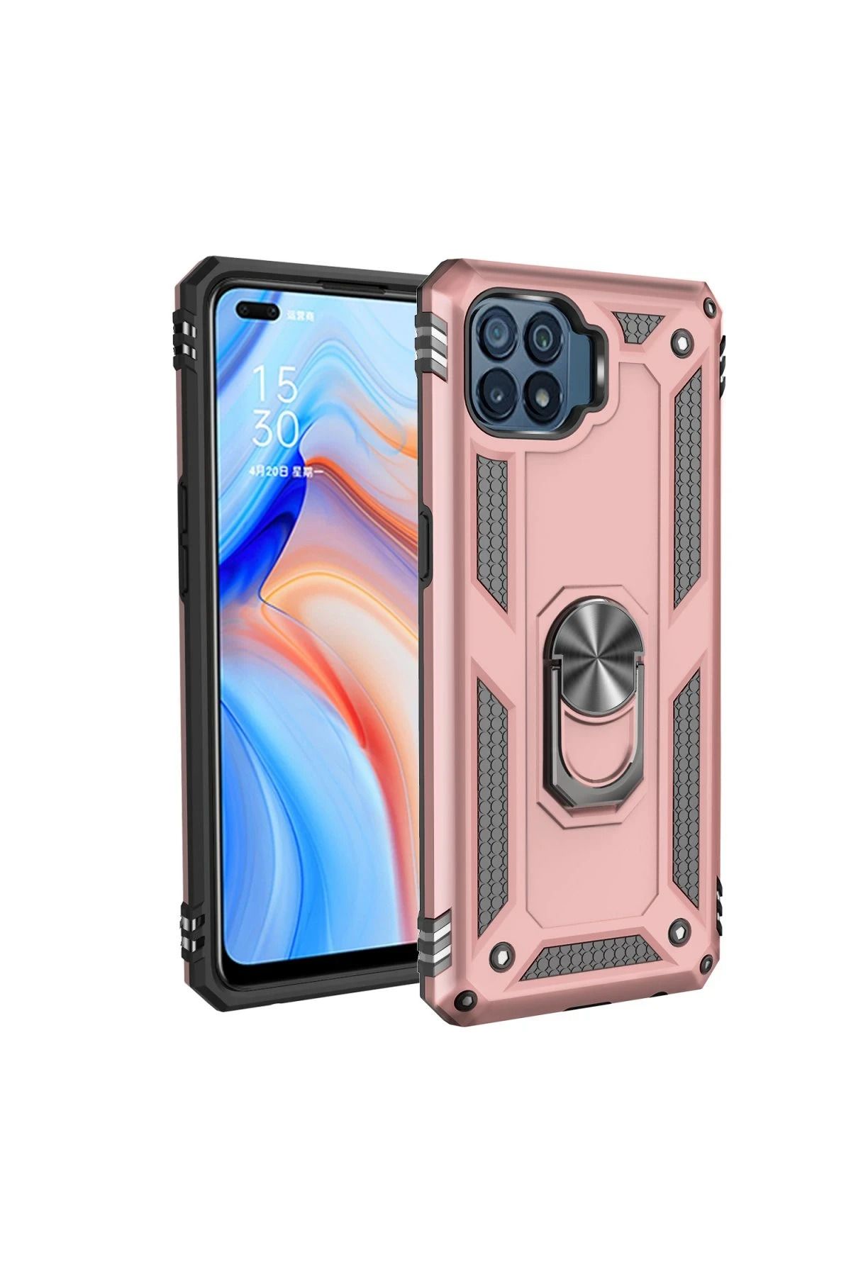 CepteToptan Oppo Reno 4 Lite Kılıf Sofya Yüzüklü Silikon Kapak - Rose