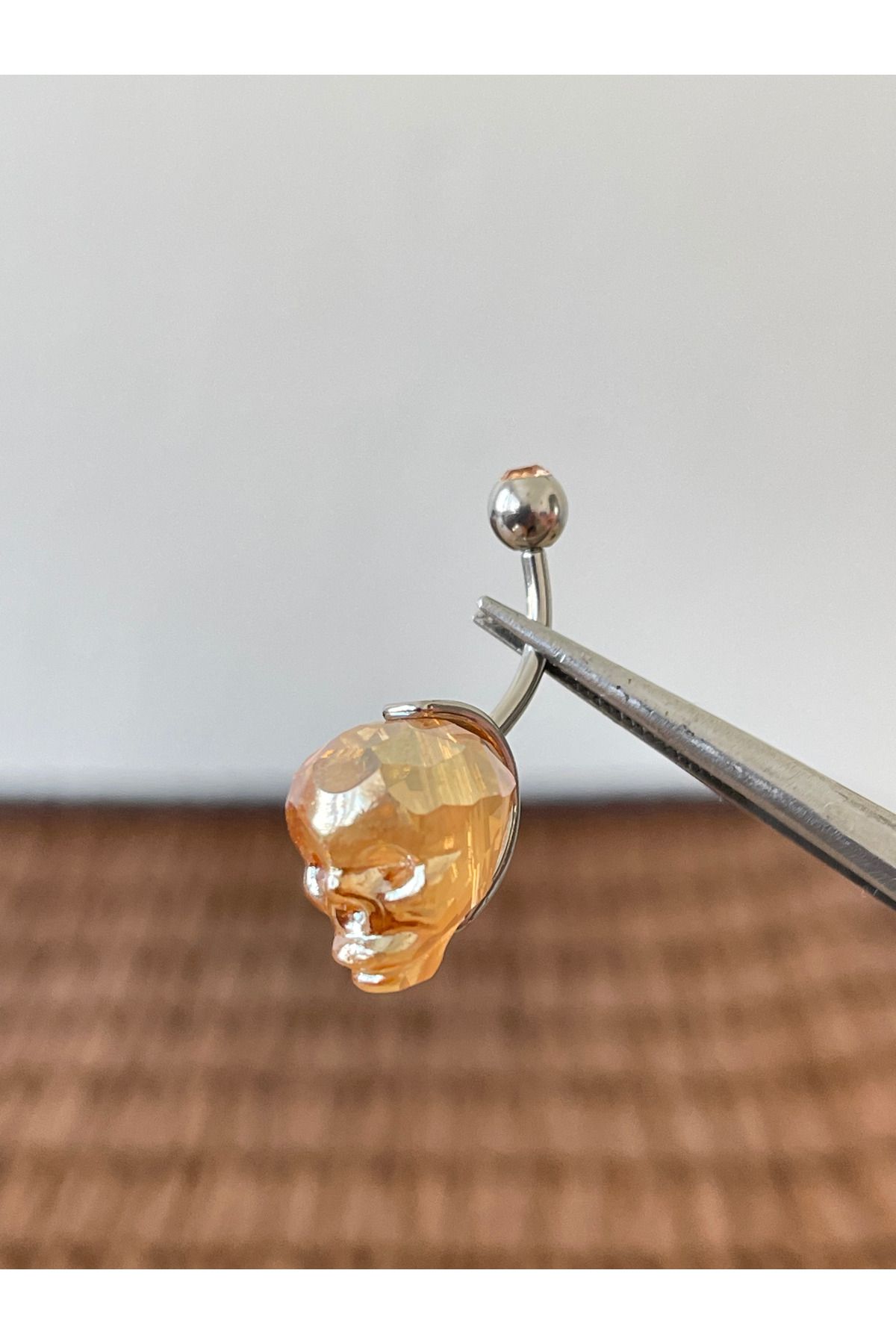Rupen Kraft 316 L Cerrahi Çelik Çelik Kristal Kuru Kafa Modeli Göbek Piercingi