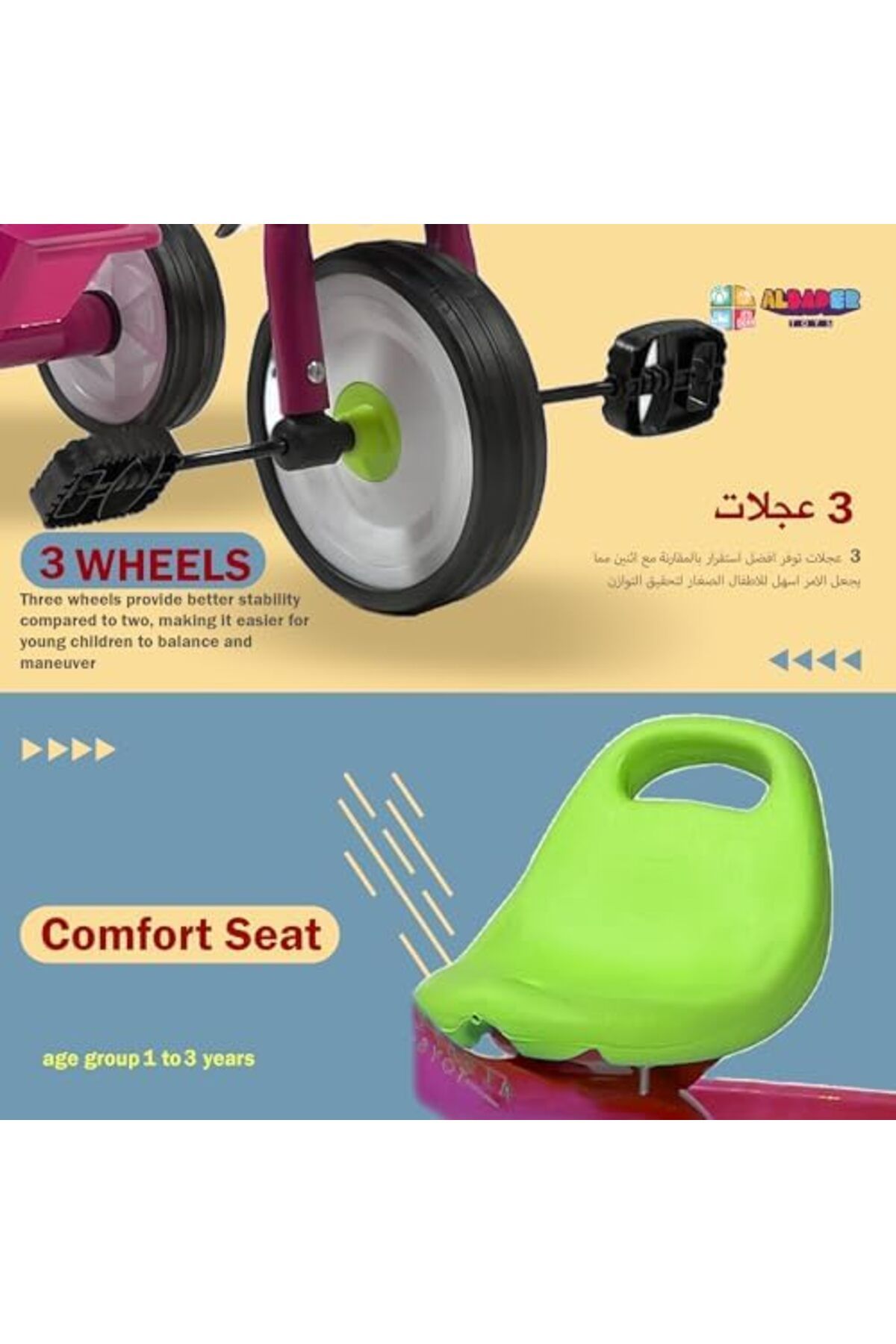ALBADER-Kids Tricycle With Bee Desgin, Tricycle For Toddlers, Bike With Double Basket, Baby Trikes 3