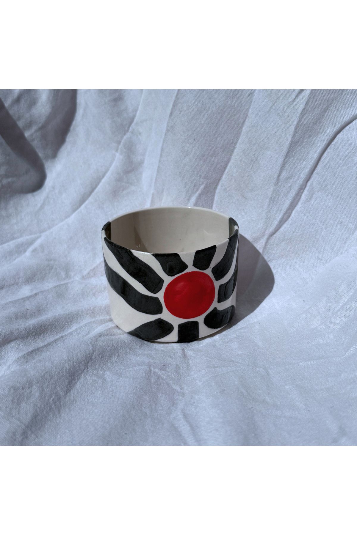 archeceramic Arche Ceramic El Yapmı Seramik Kupa - Red Sun - Kırmızı & Siyah - 250 ml - Tekli