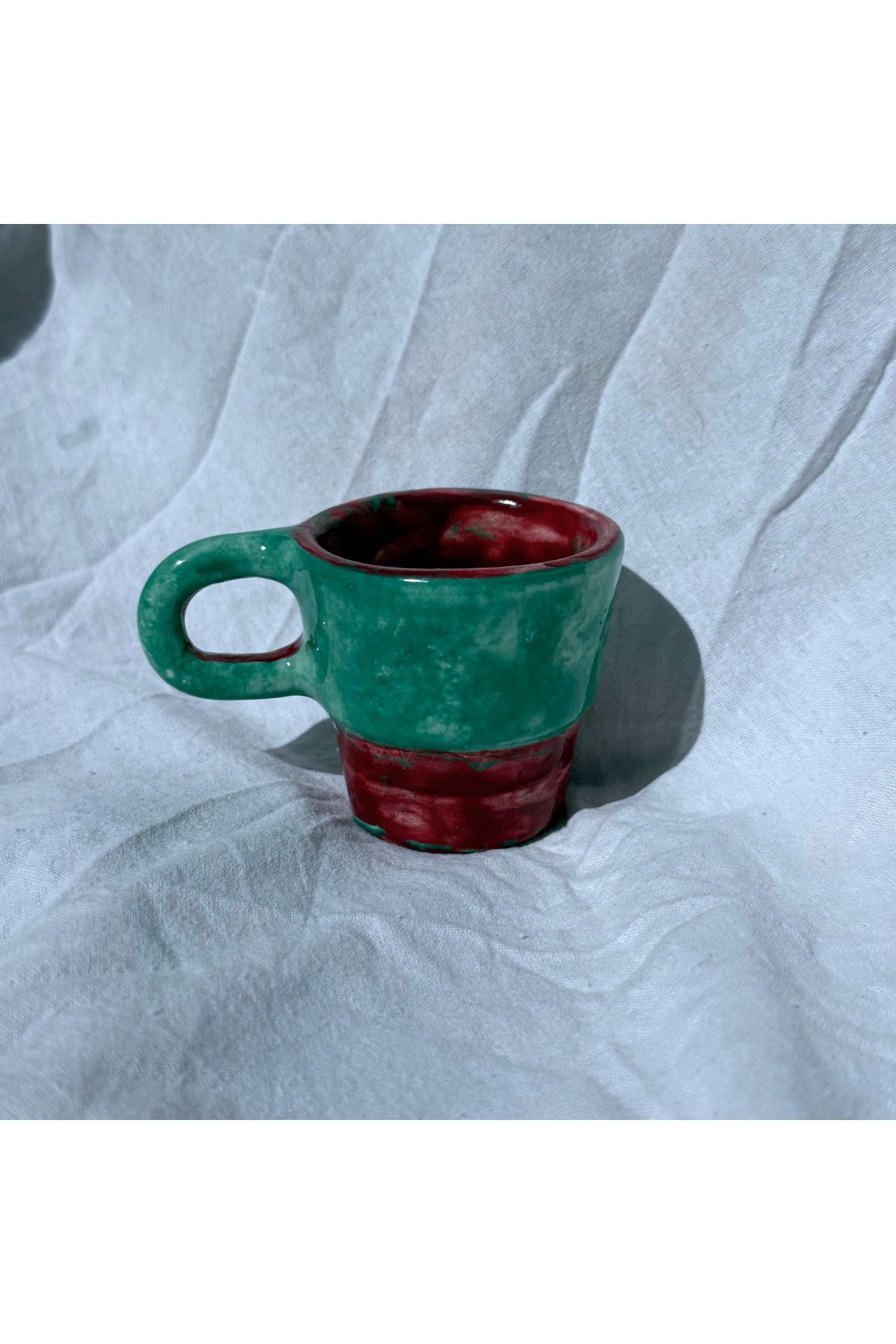 archeceramic Arche Ceramic El Yapmı Seramik Kupa - Türk Kahvesi Fincanı - Yeşil & Kahverengi - 100 ml - Tekli