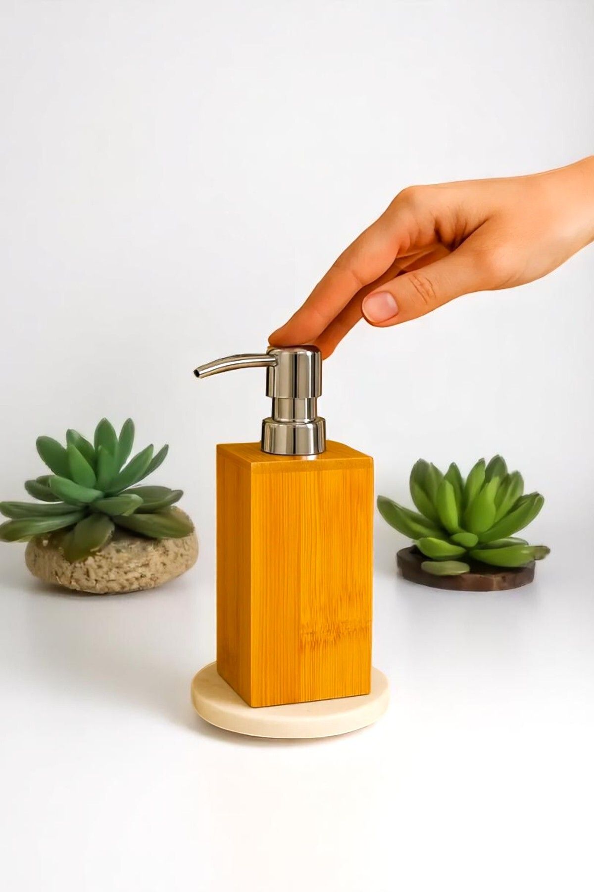LUMİNA 1 Adet Bambu Sıvı Sabunluk - Mutfak Banyo Sıvı Sabun Bulaşık Deterjanı Şişesi 250 ml