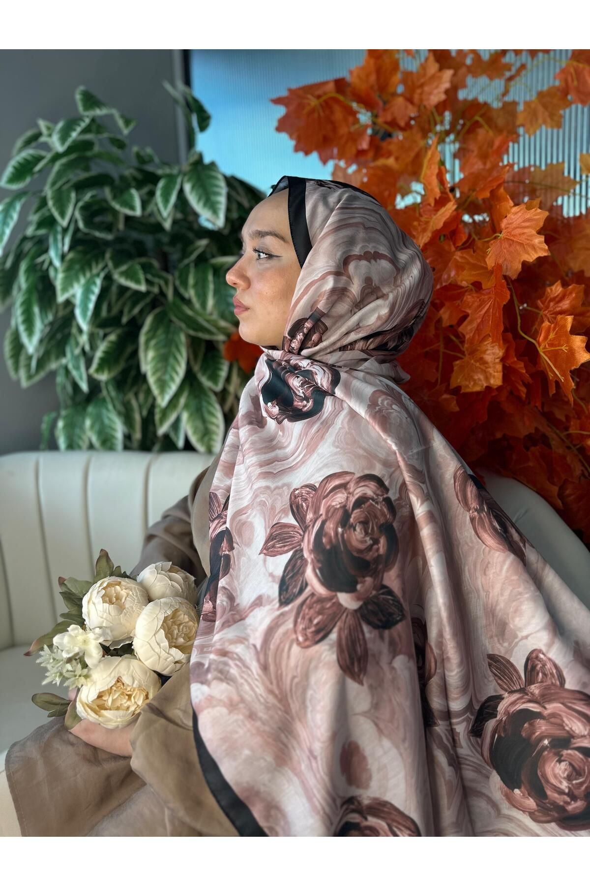 Oxygen Scarfs Summer Rose Desen Pamuk İpek Şal-12000