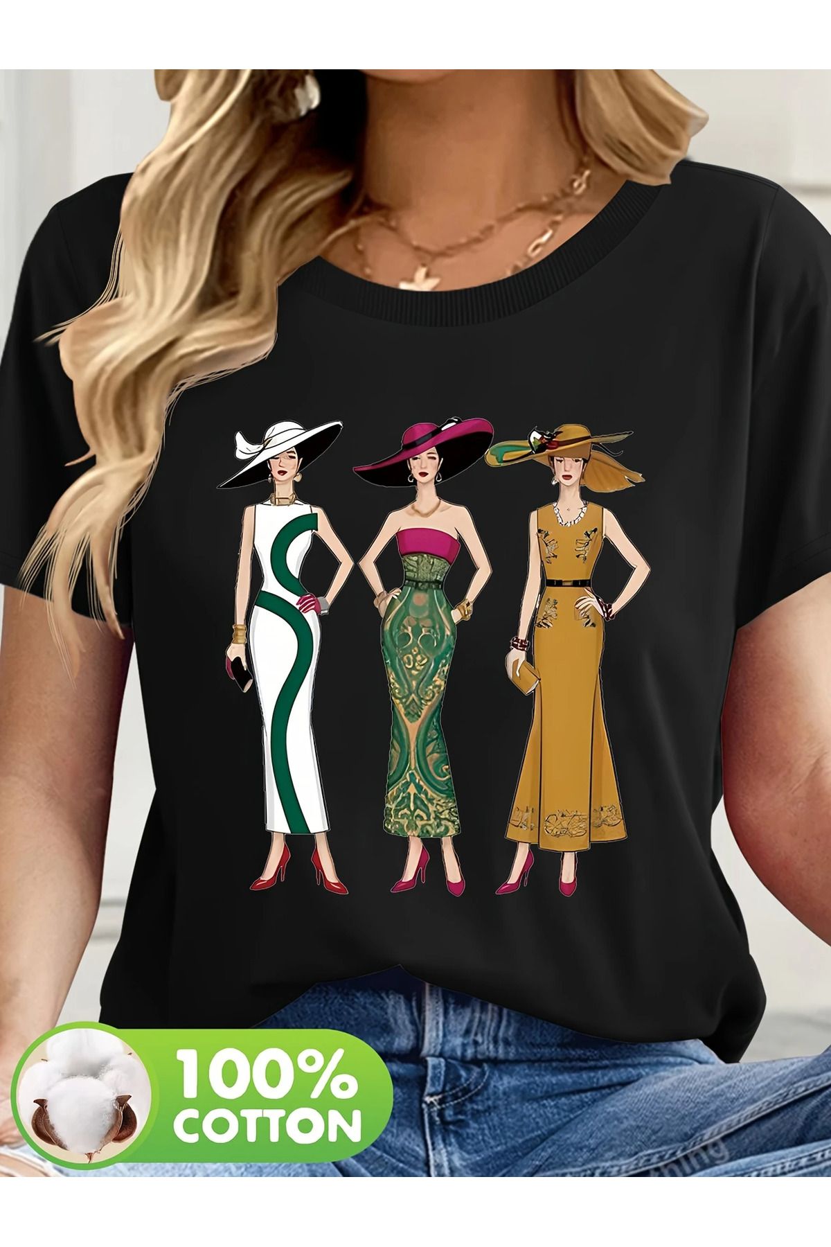 CLASİVA clasiva 3 modern kadın baskılı oversize bisik yaka tişort