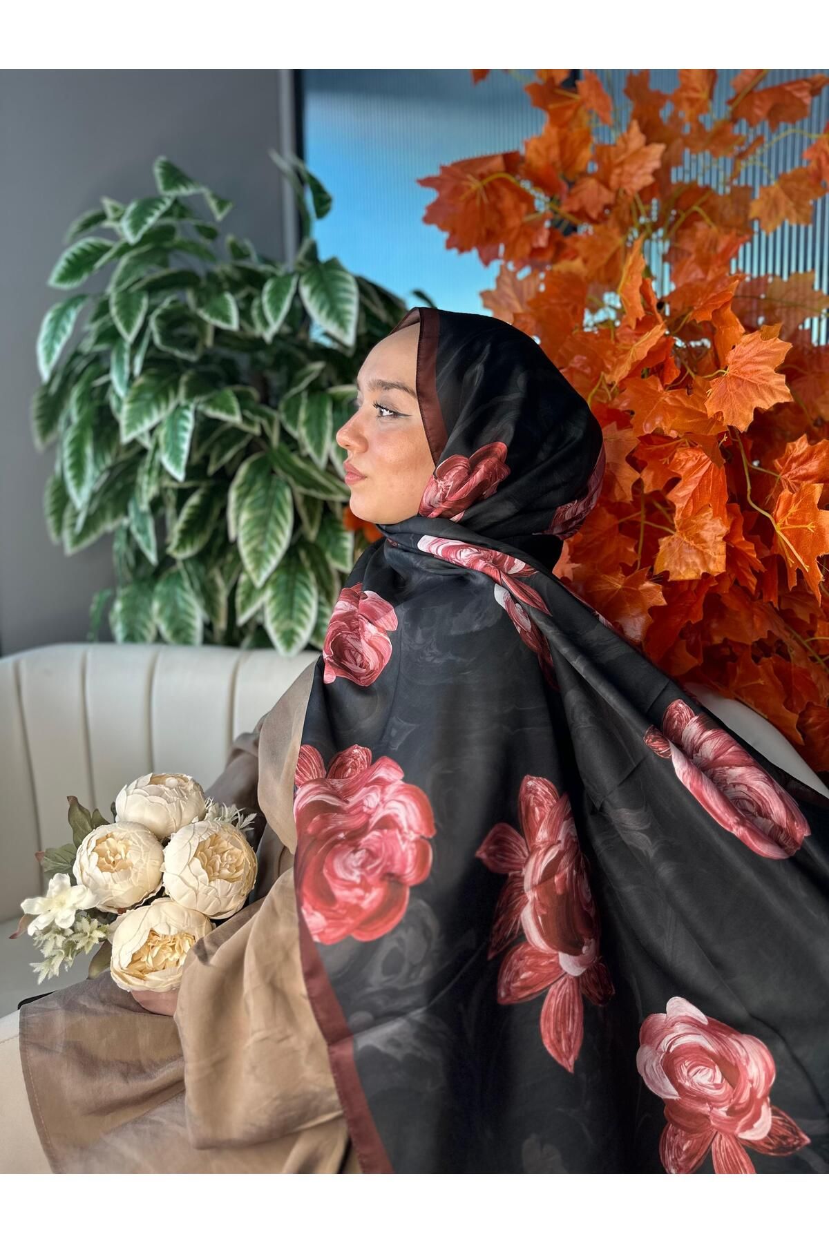 Oxygen Scarfs Summer Rose Desen Pamuk İpek Şal-12000