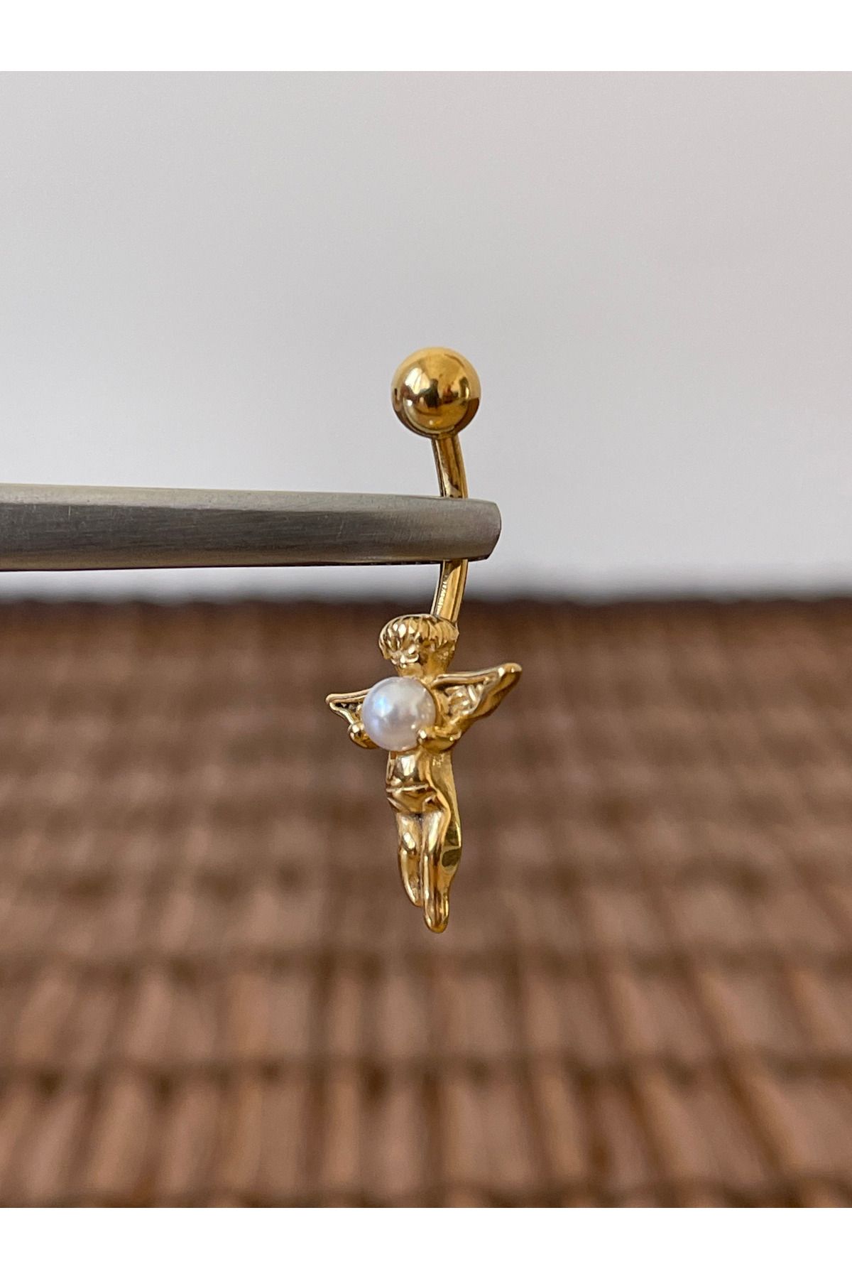 Rupen Kraft 316 L Cerrahi Çelik Anti Alerjik 10 mm İncili Melek Model Göbek Piercingi Melek Model Piercing