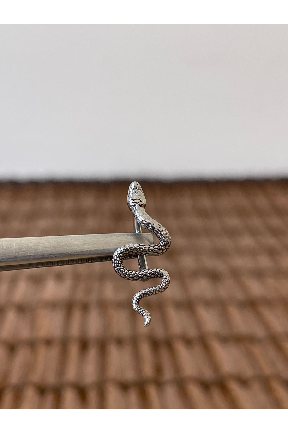 Rupen Kraft 316 L Cerrahi Çelik Anti Alerjik 10 mm Yılan Model Göbek Piercingi Yılan Piercing