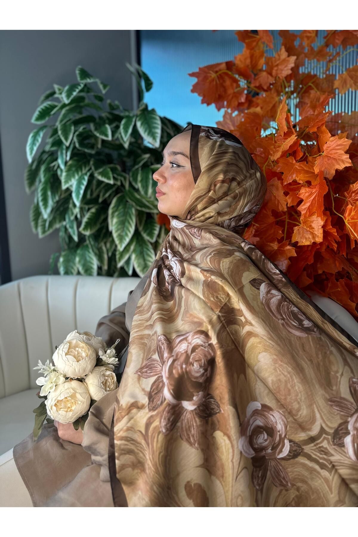 Oxygen Scarfs Summer Rose Desen Pamuk İpek Şal-12000