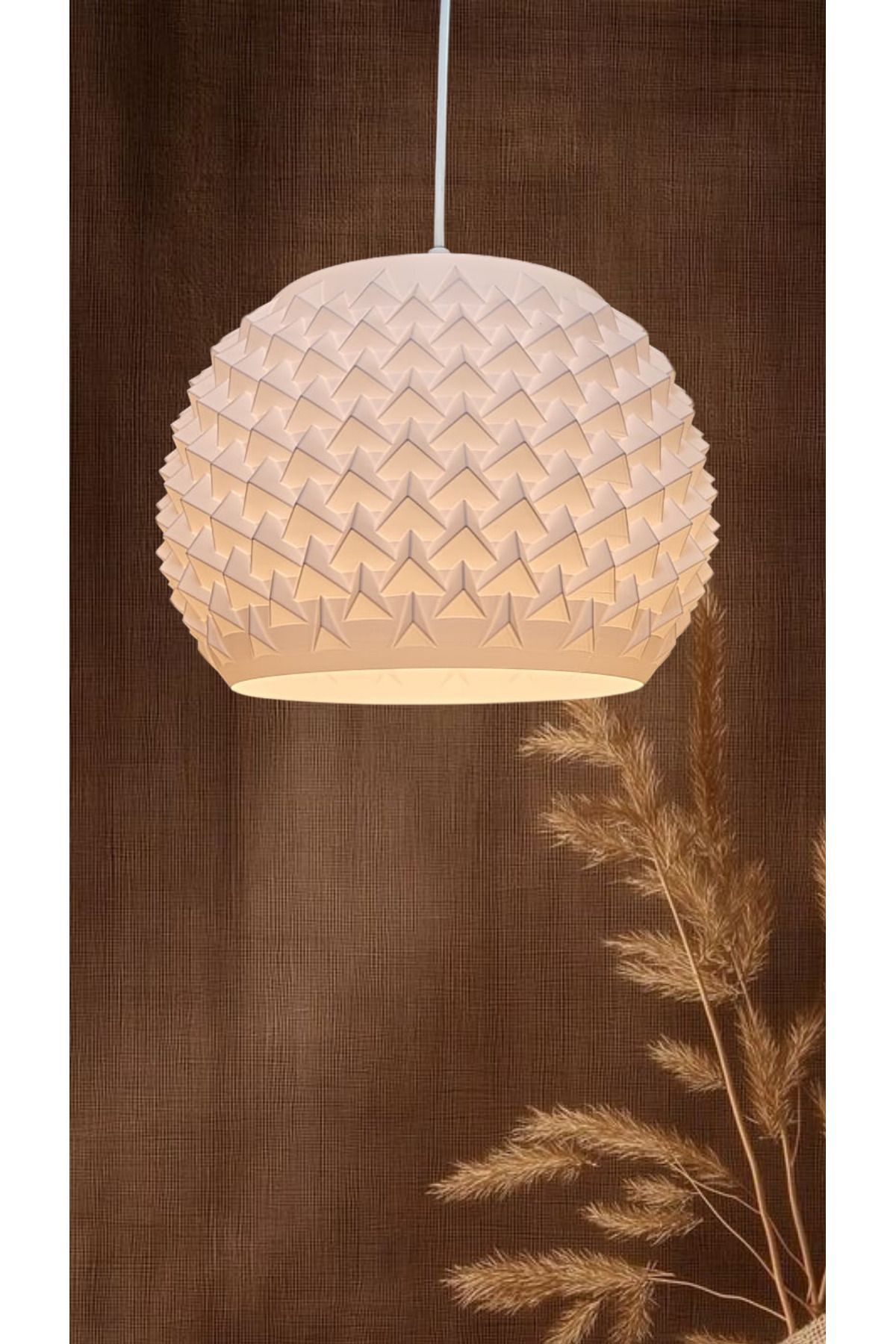 decory Scaly Beyaz Modern Keskin Dokulu, Pinterest Tarzı Özel Tasarım Tekli Sarkıt Avize (Bioplastik) E27