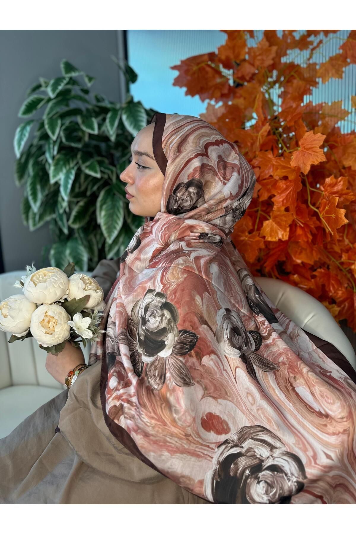 Oxygen Scarfs Summer Rose Desen Pamuk İpek Şal-12000