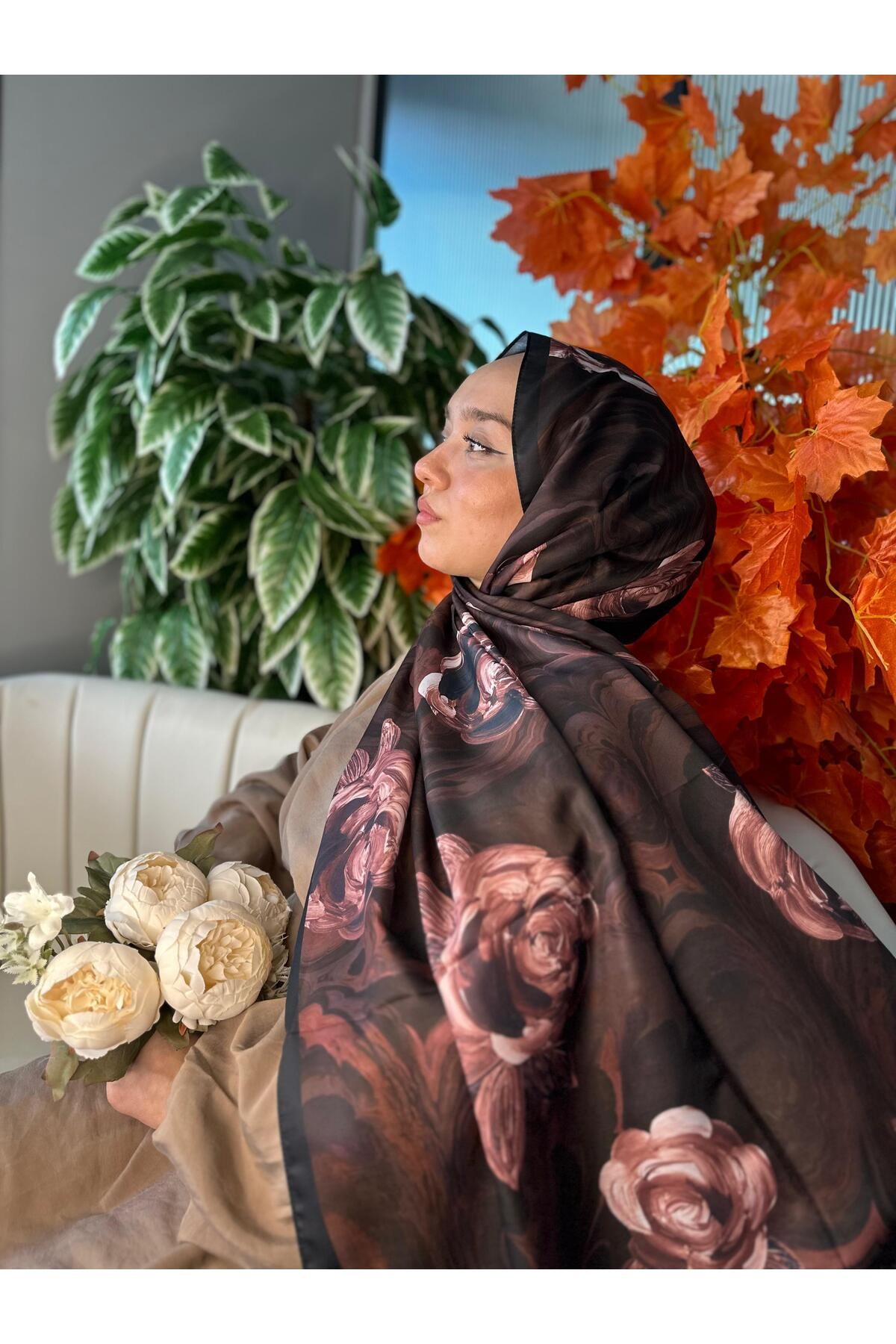 Oxygen Scarfs Summer Rose Desen Pamuk İpek Şal-12000